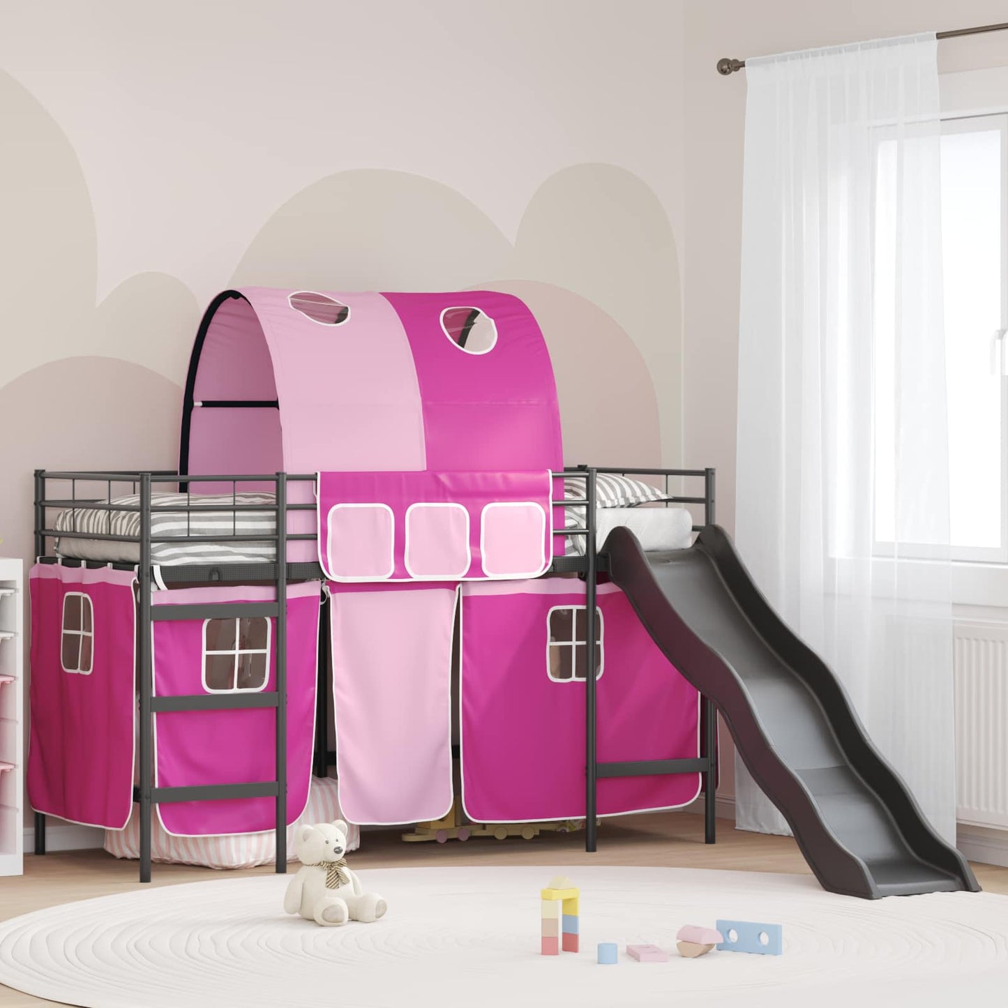 Gyerekek Loft Ágykerete Fekete és Rózsaszín 100 x 190 cm Fém