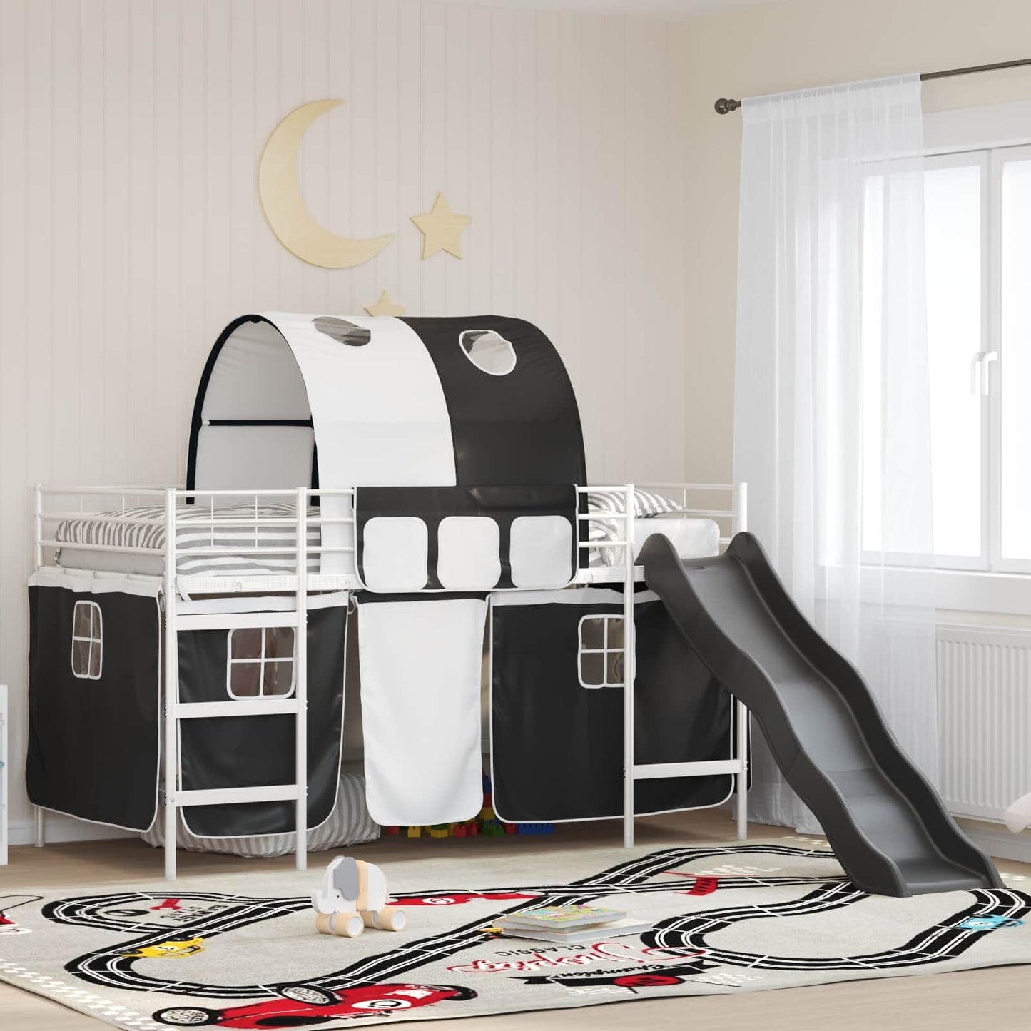 Gyerekek Loft Ágykerete Fehér és fekete 80 x 200 cm Fém