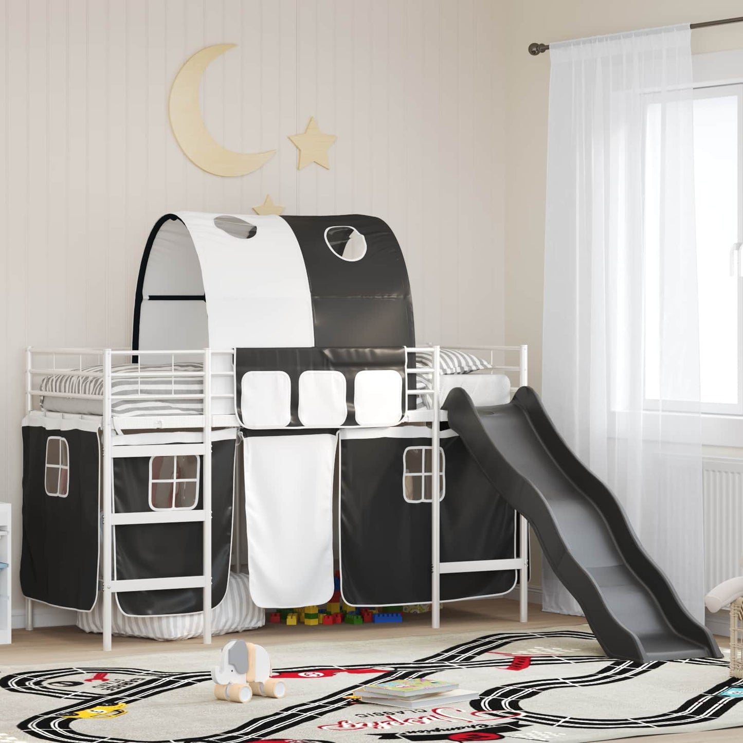 Gyerekek Loft Ágykerete Fehér és fekete 90 x 190 cm Fém