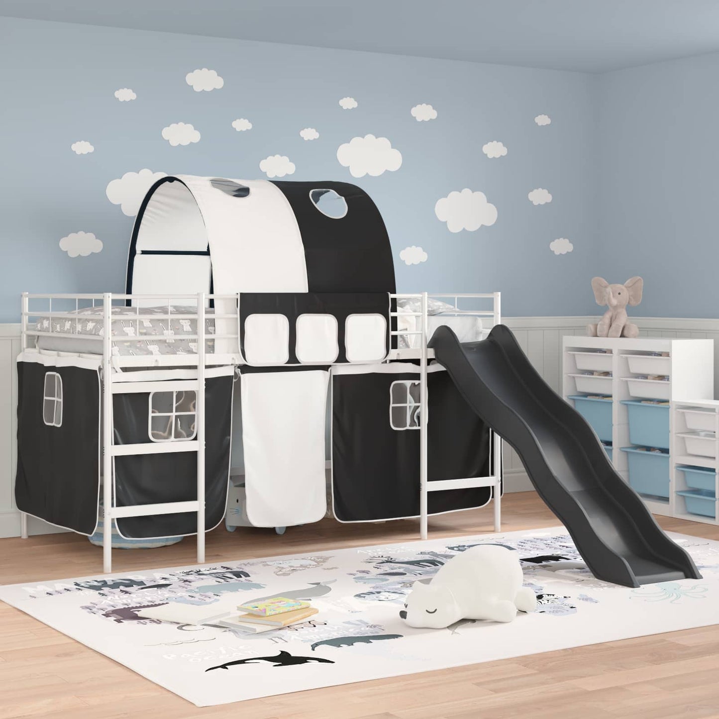 Gyerekek Loft Ágykerete Fehér és fekete 107 x 203 cm Fém
