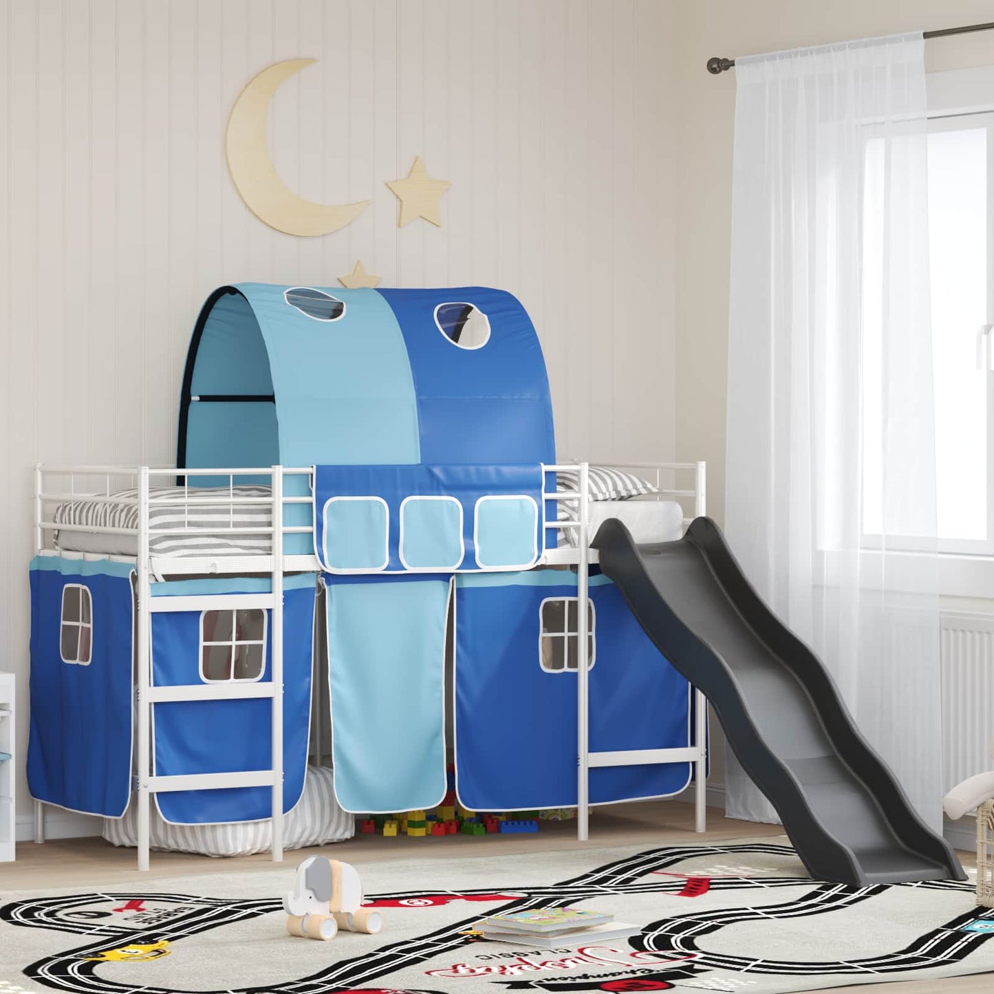 Gyerekek Loft Ágykerete Fehér és kék 100 x 190 cm Fém