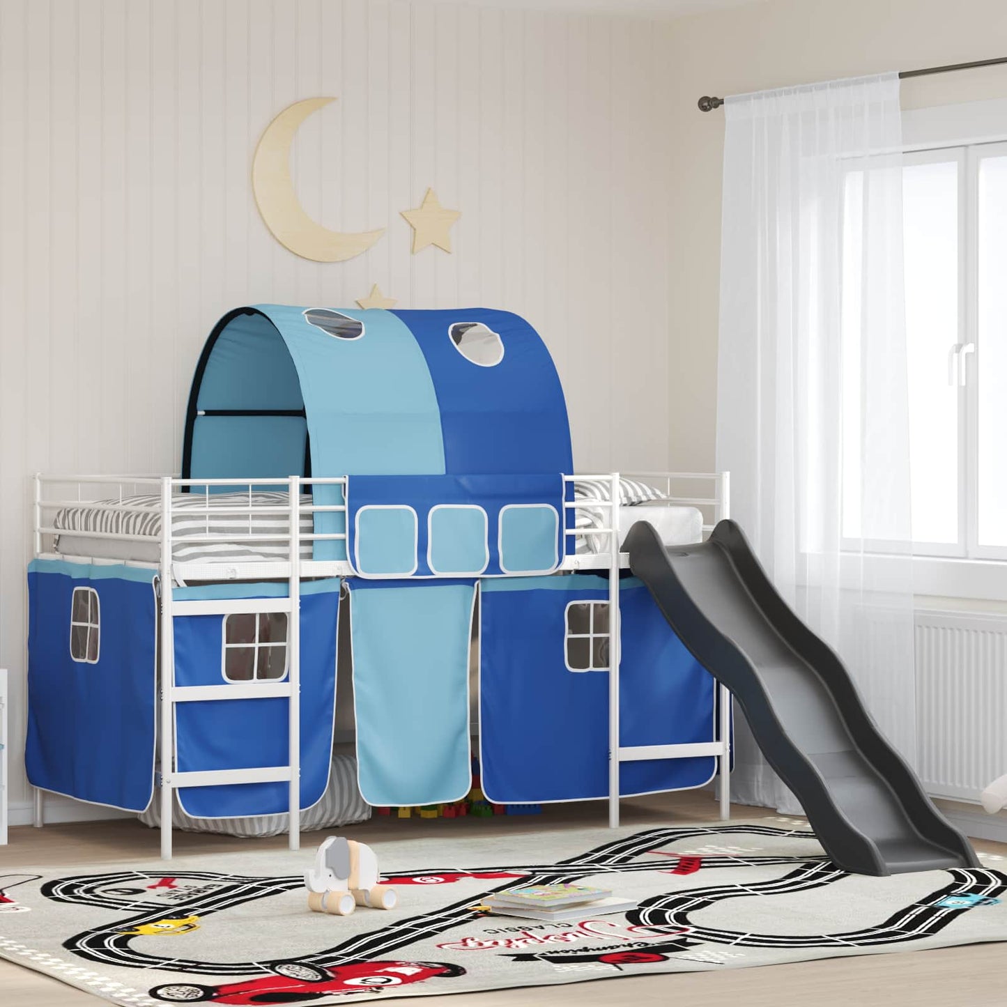 Gyerekek Loft Ágykerete Fehér és kék 100 x 200 cm Fém
