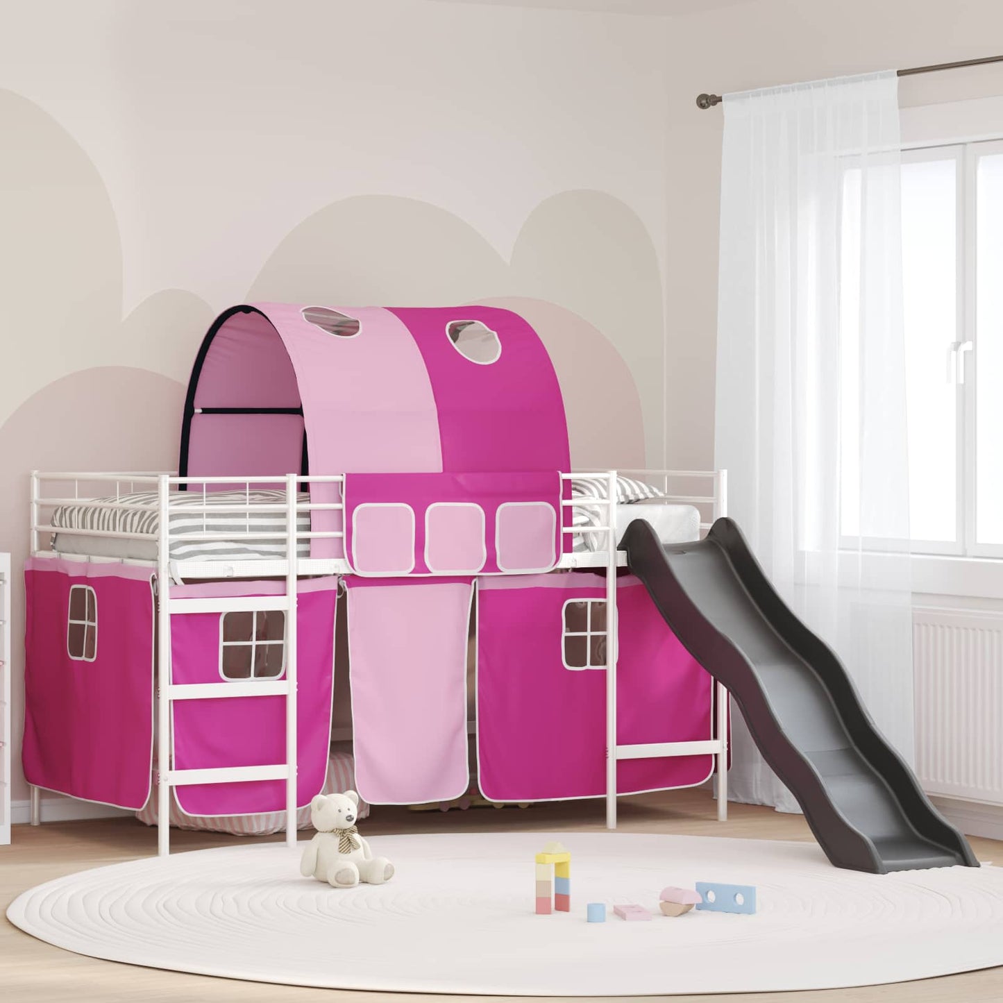 Gyerekek Loft Ágykerete Fehér és rózsaszín 80 x 200 cm Fém