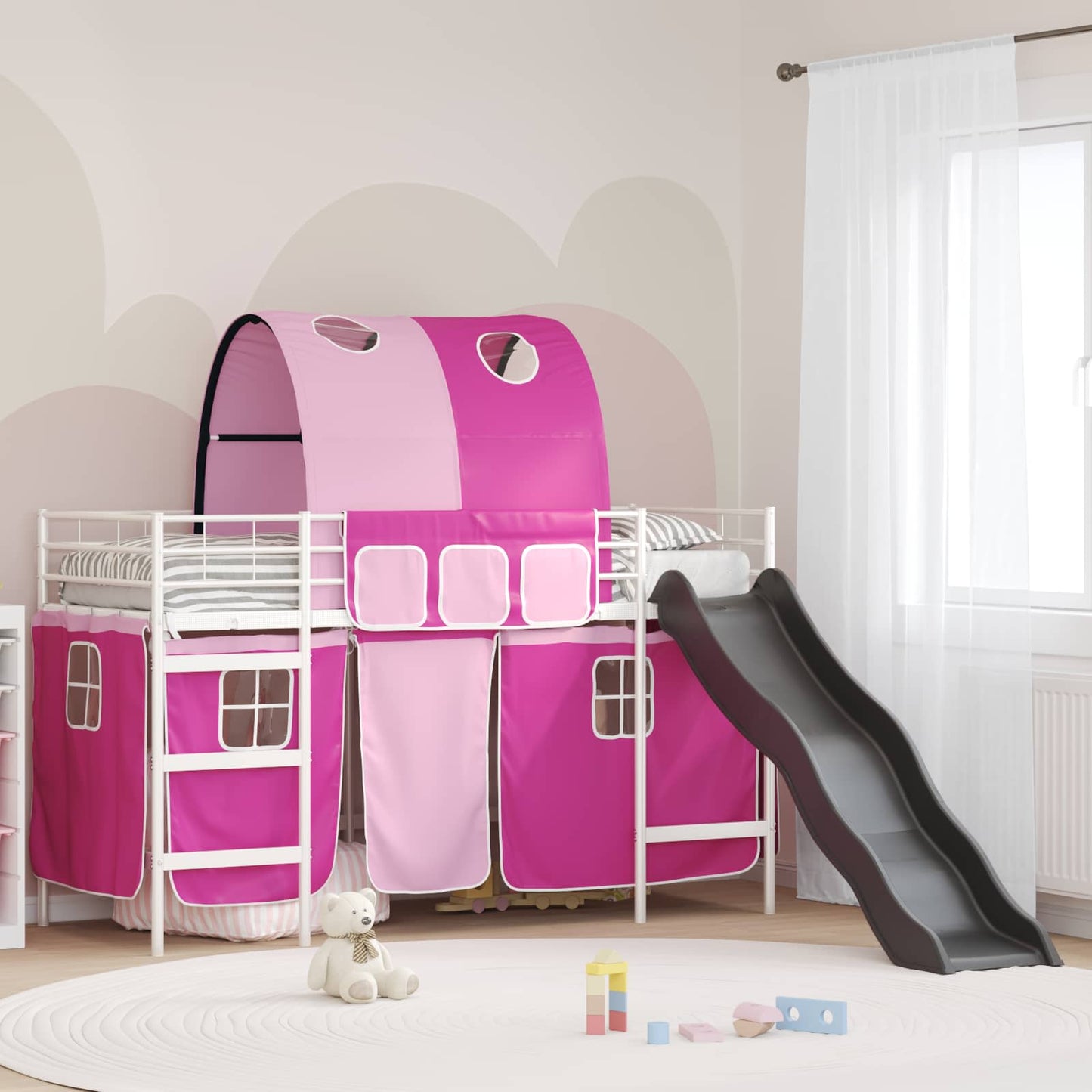 Gyerekek Loft Ágykerete Fehér és rózsaszín 90 x 190 cm Fém