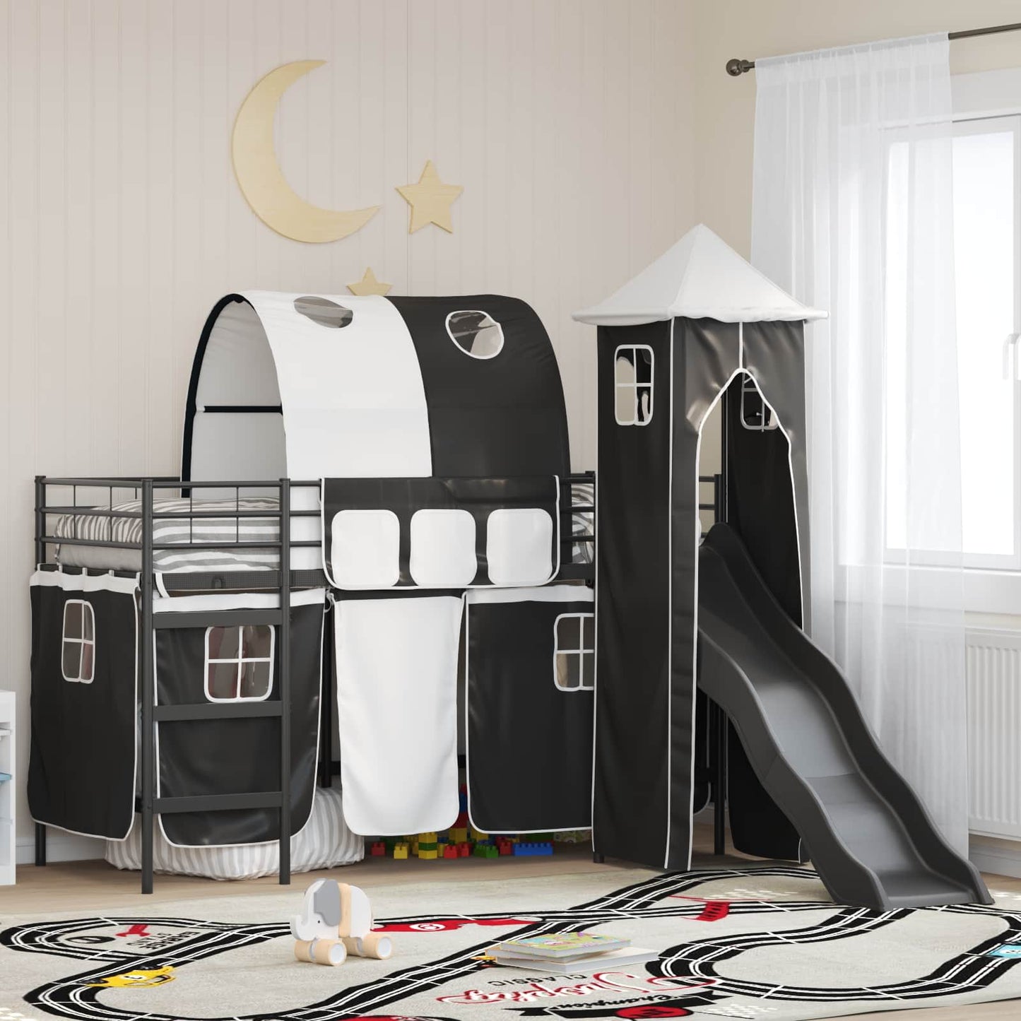 Gyerekek Loft Ágykerete Egyszínű Fekete 75 x 190 cm Fém