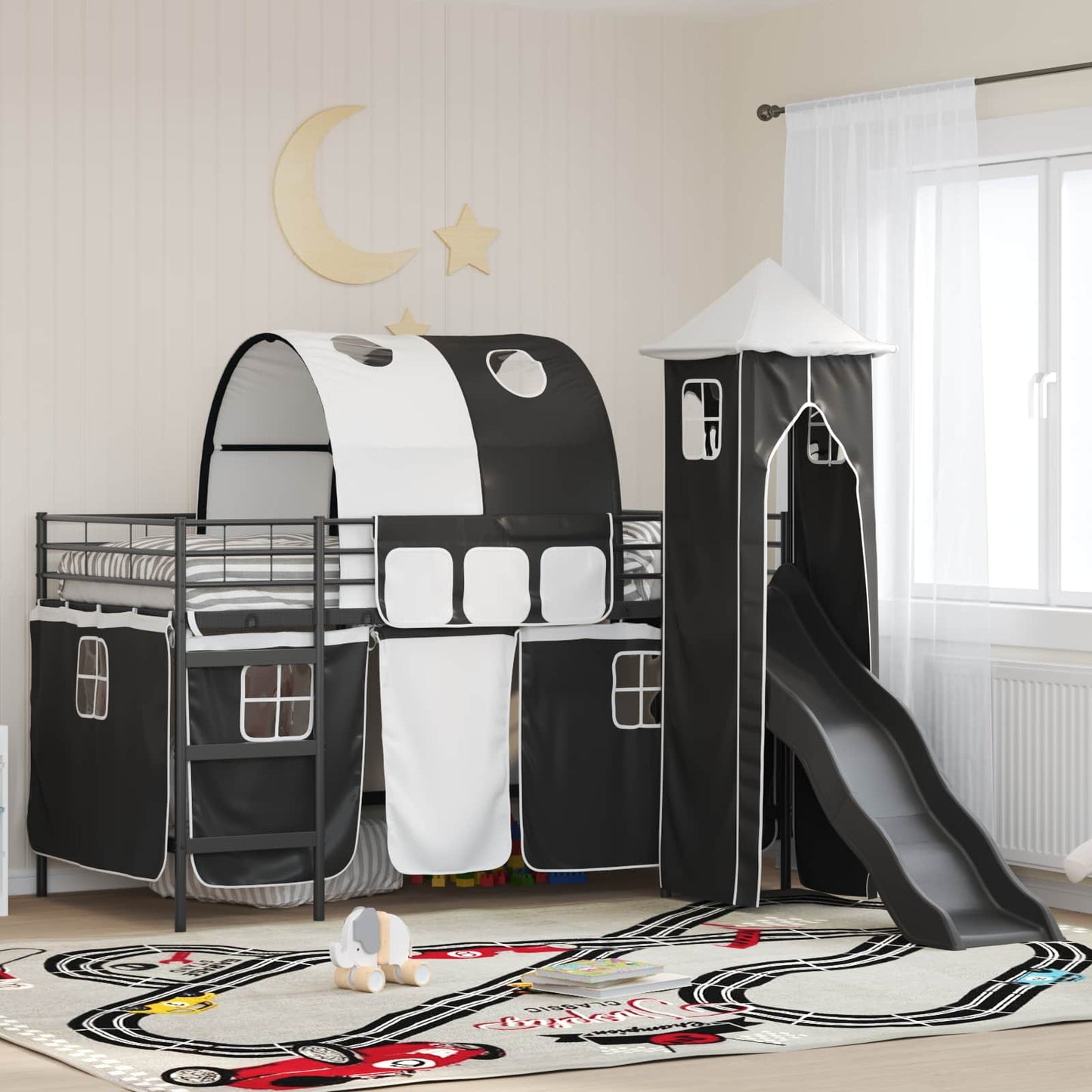 Gyerekek Loft Ágykerete Egyszínű Fekete 90 x 200 cm Fém