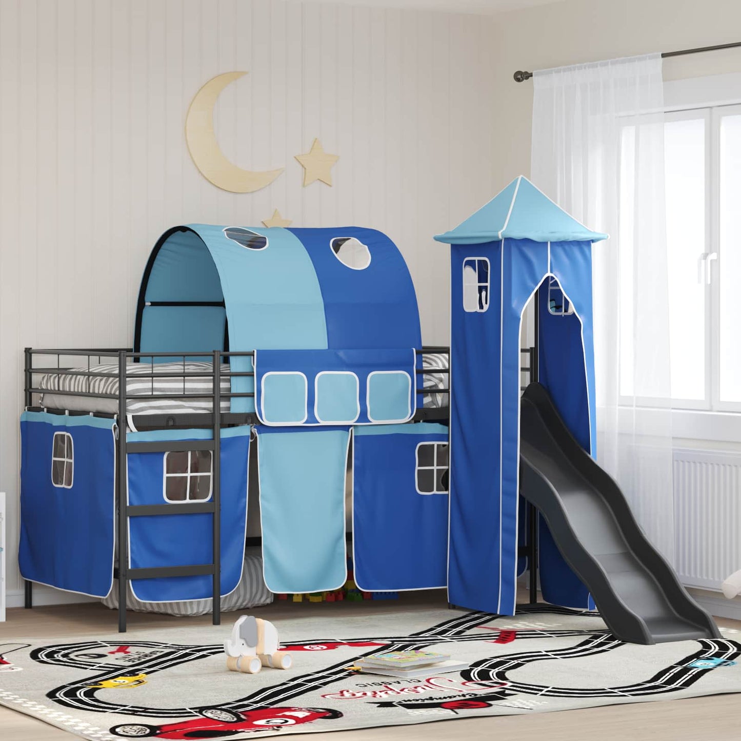 Gyerekek Loft Ágykerete Egyszínű Fekete és Kék 90 x 200 cm Fém