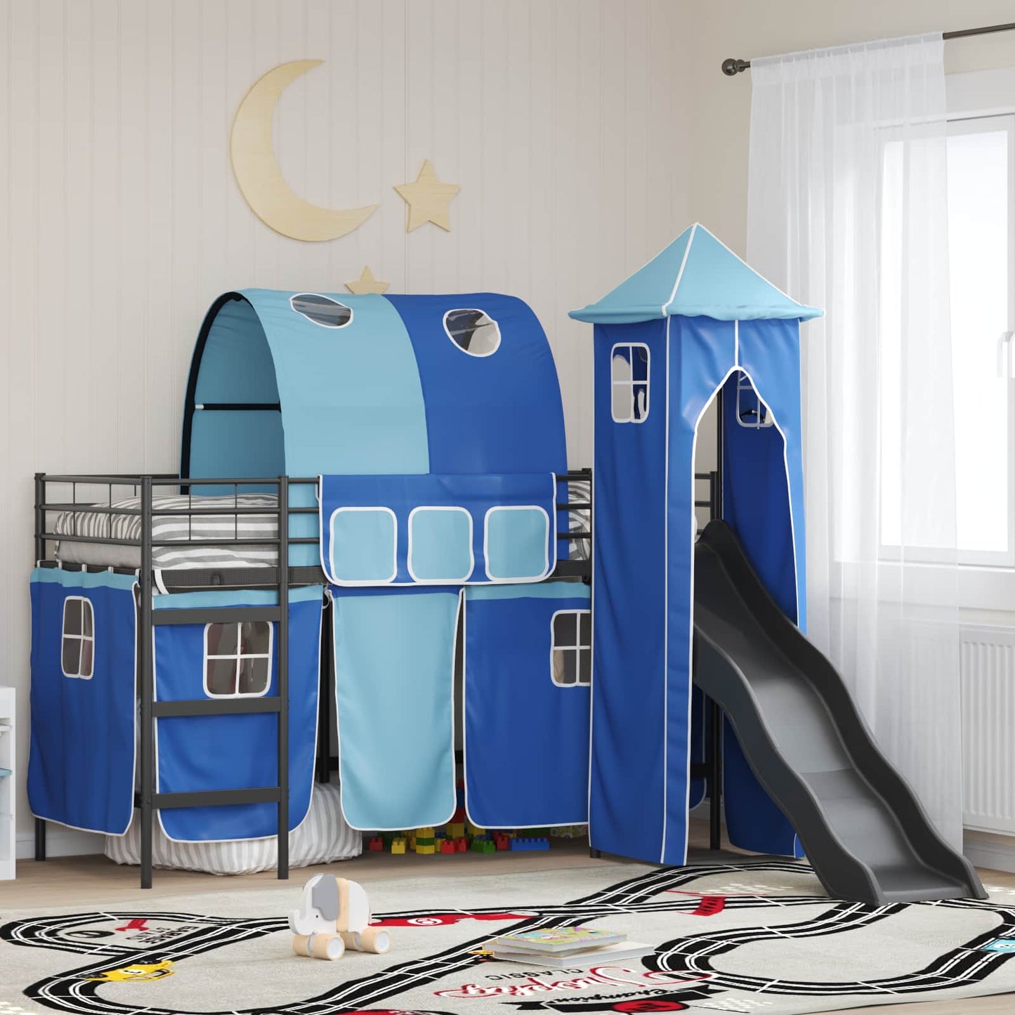 Gyerekek Loft Ágykerete Egyszínű Fekete és Kék 100 x 190 cm Fém