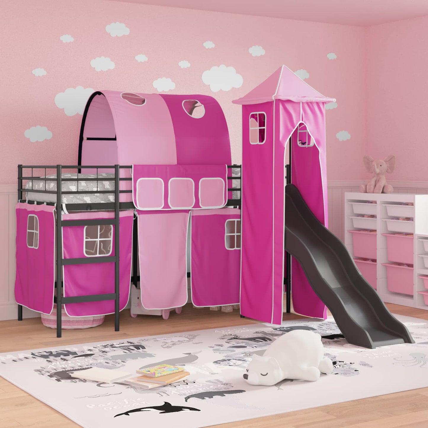 Gyerekek Loft Ágykerete Fekete és Rózsaszín 75 x 190 cm Fém