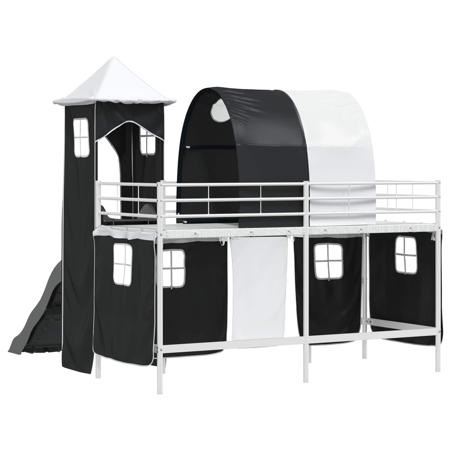 Gyerekek Loft Ágykerete Fehér és Fekete 75 x 190 cm Fém