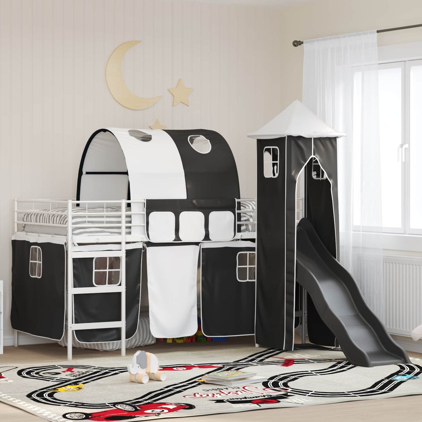 Gyerekek Loft Ágykerete Fehér és Fekete 100 x 200 cm Fém
