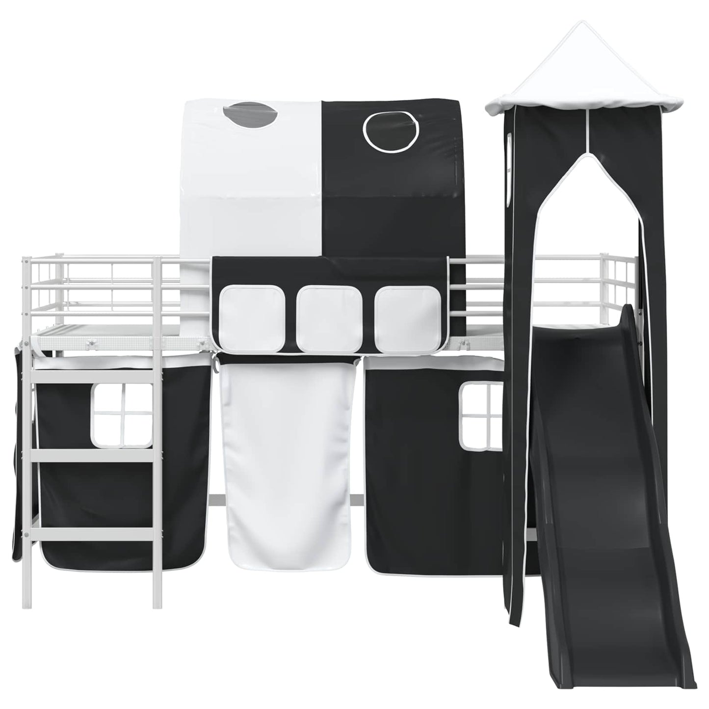 Gyerekek Loft Ágykerete Fehér és Fekete 107 x 203 cm Fém