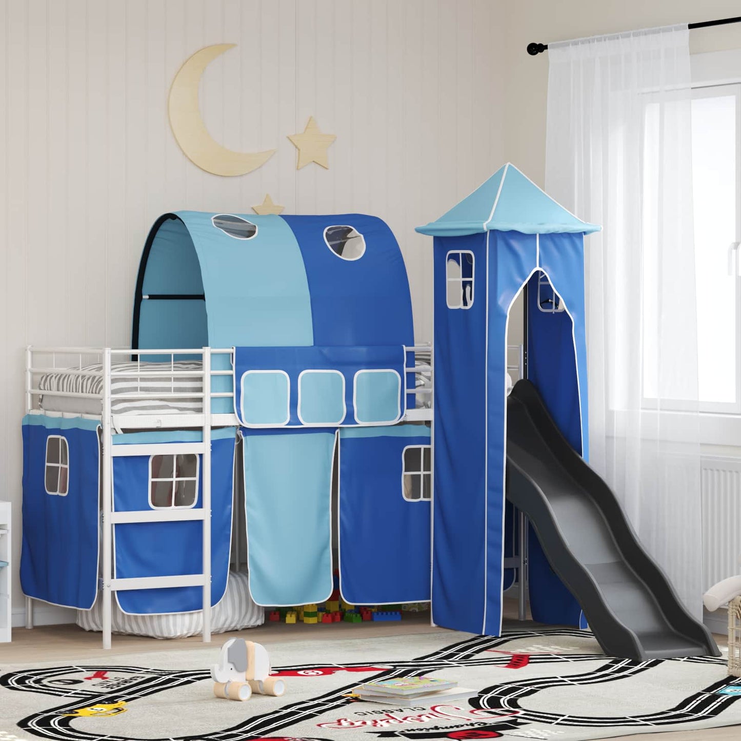 Gyerekek Loft Ágykerete Egyszínű Fehér és Kék 100 x 190 cm Fém