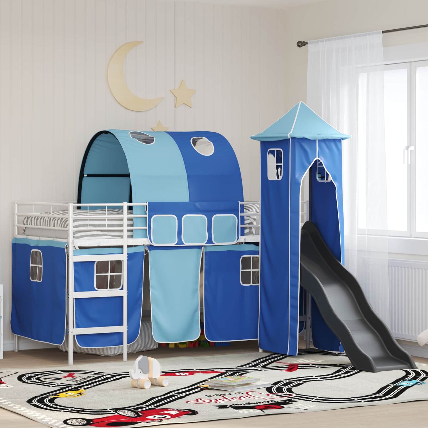 Gyerekek Loft Ágykerete Egyszínű Fehér és Kék 100 x 200 cm Fém