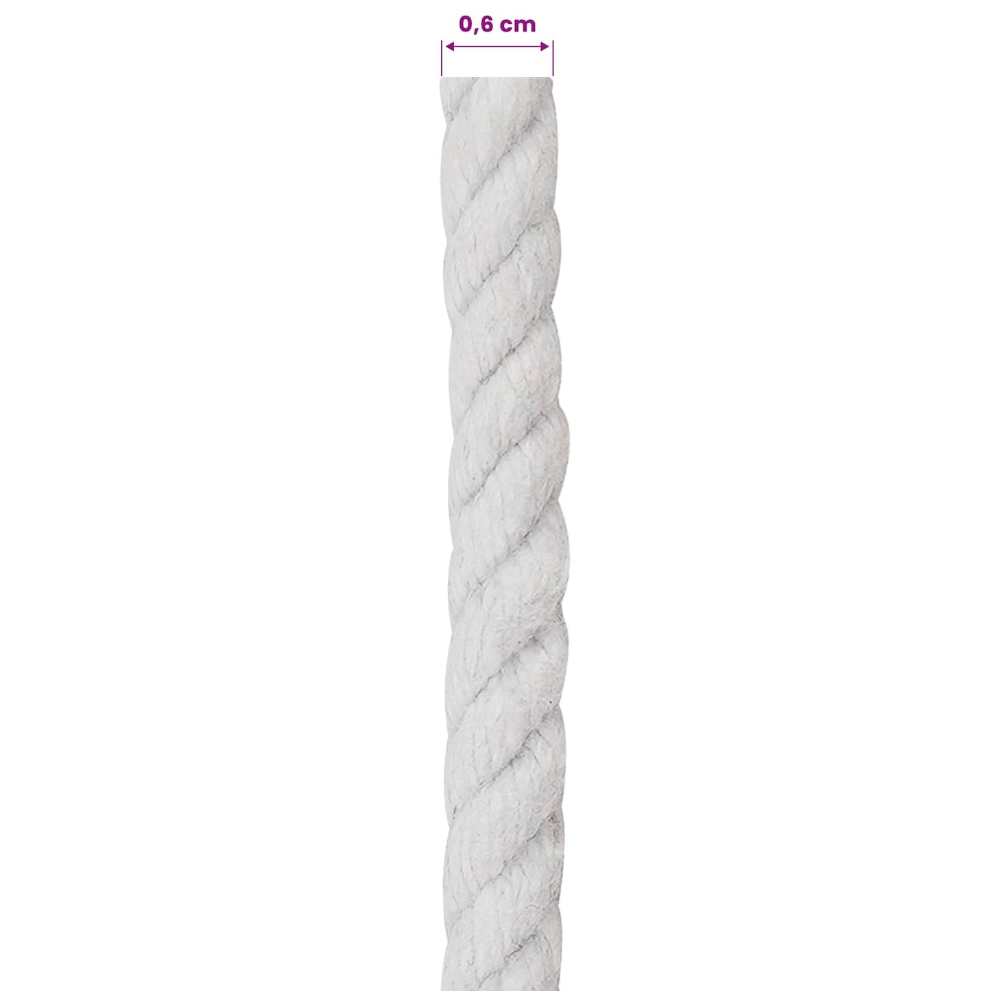 Pamut Kötél 6 mm 50 m Fehér 100% Pamut