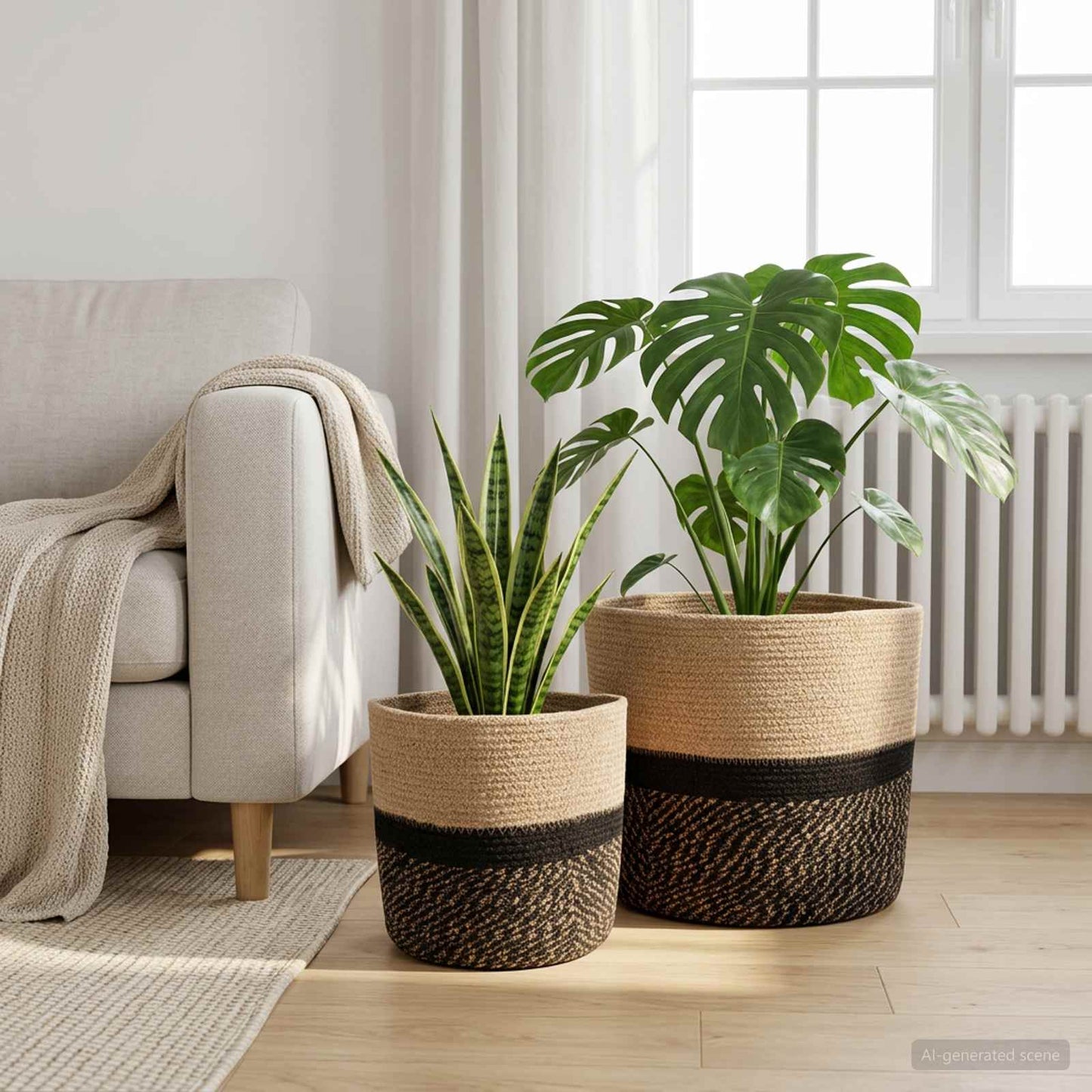 Növényi Cserép Készlet 2 db Természetes és Fekete Ø 28 x 28 cm