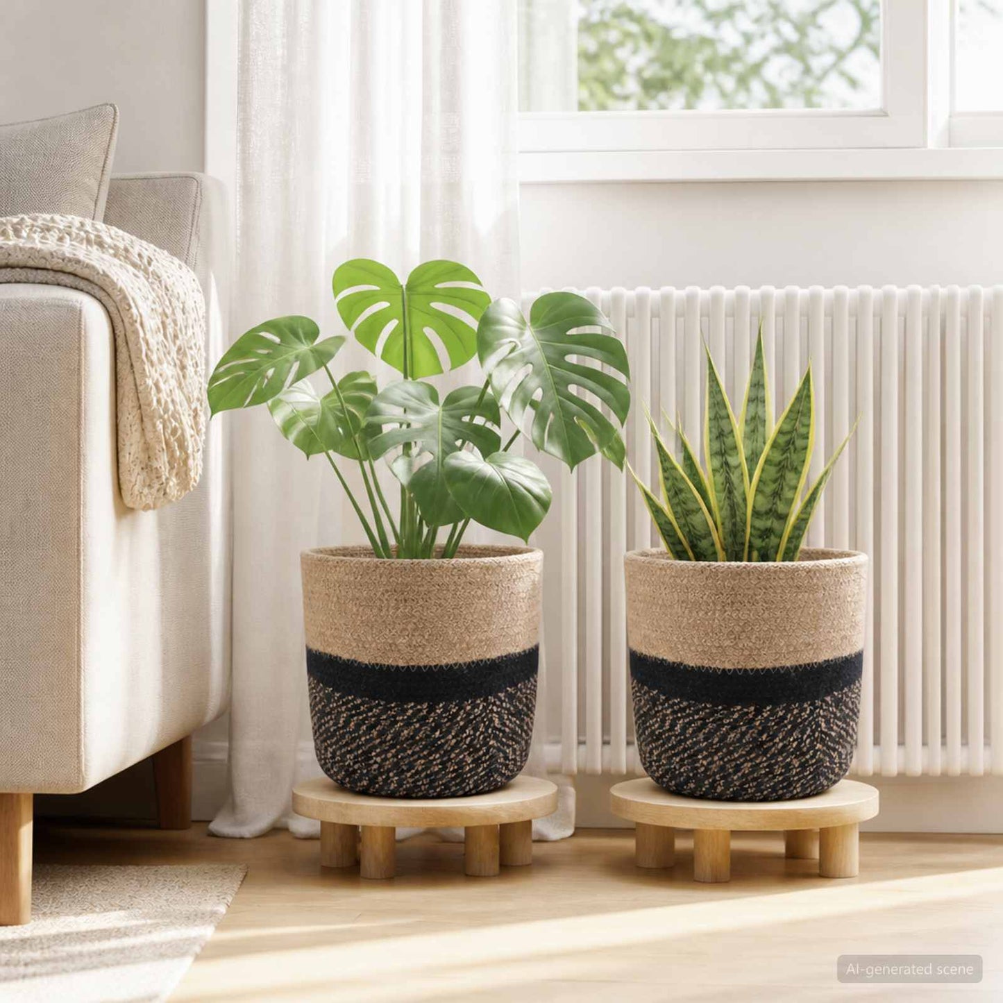 Növényi Cserép Készlet 2 db Természetes és Fekete Ø 21 x 21 cm