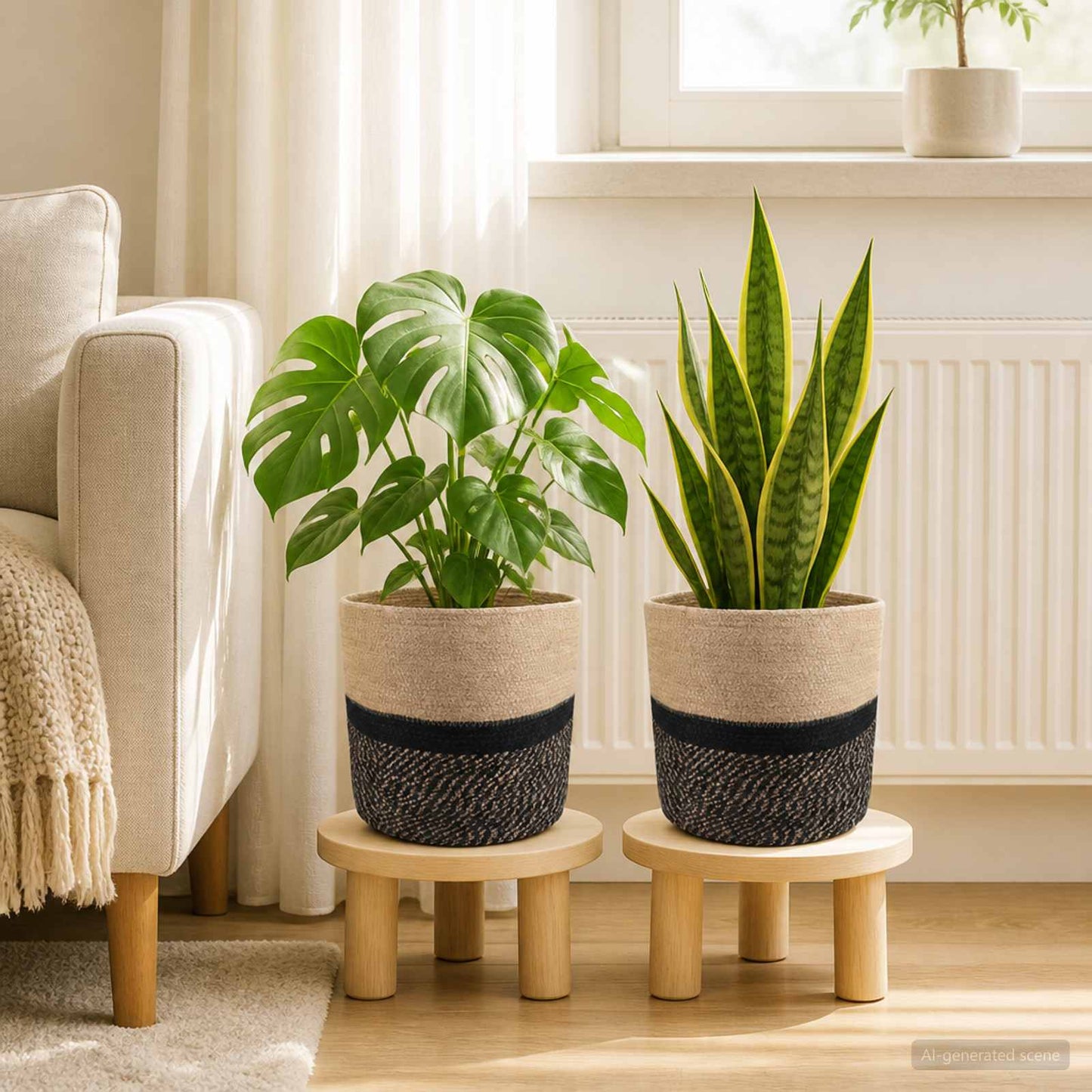 Növényi Cserép Készlet 2 db Természetes és Fekete Ø 28 x 28 cm