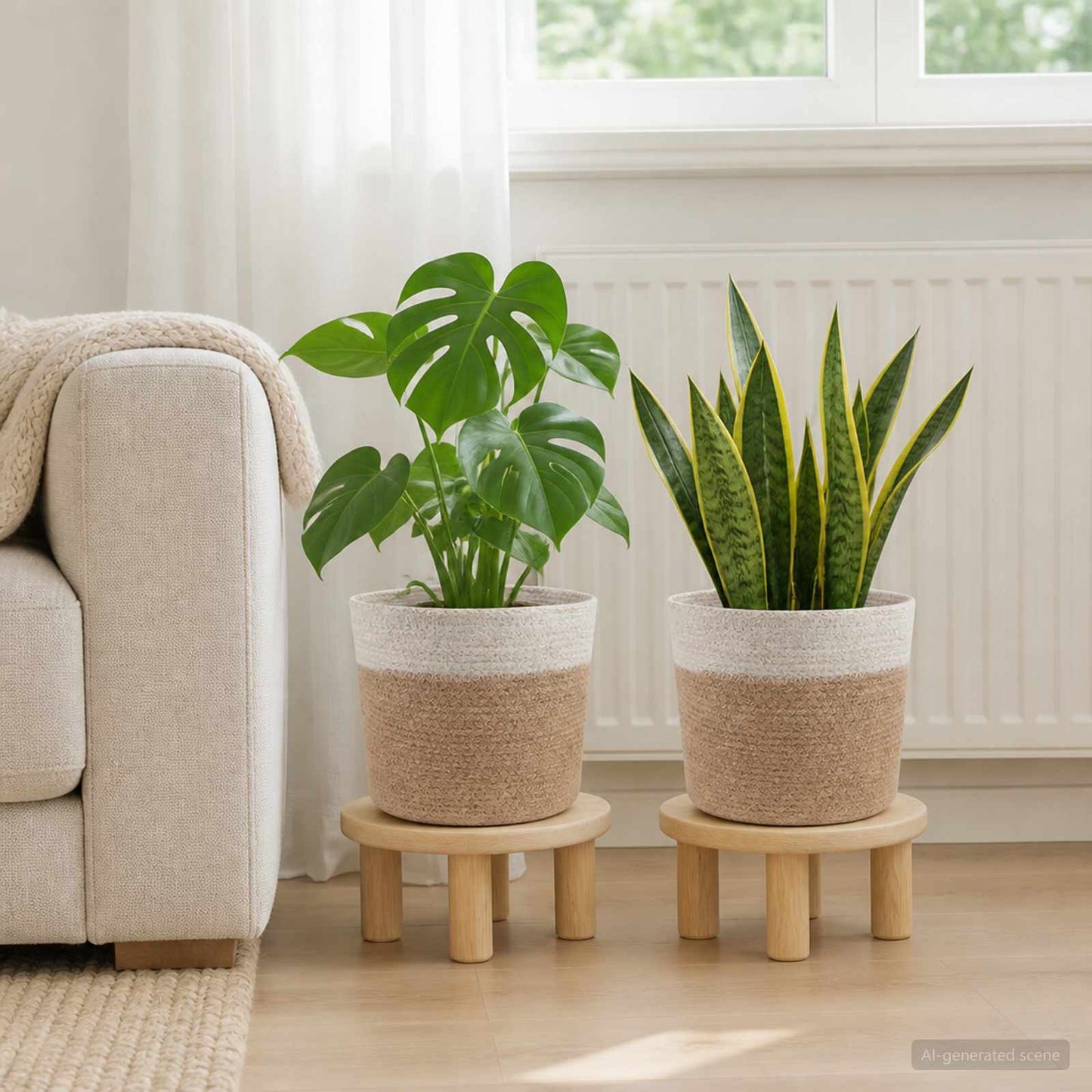 Növényi Cserép Készlet 2 db Természetes és Fehér Ø 21 x 21 cm