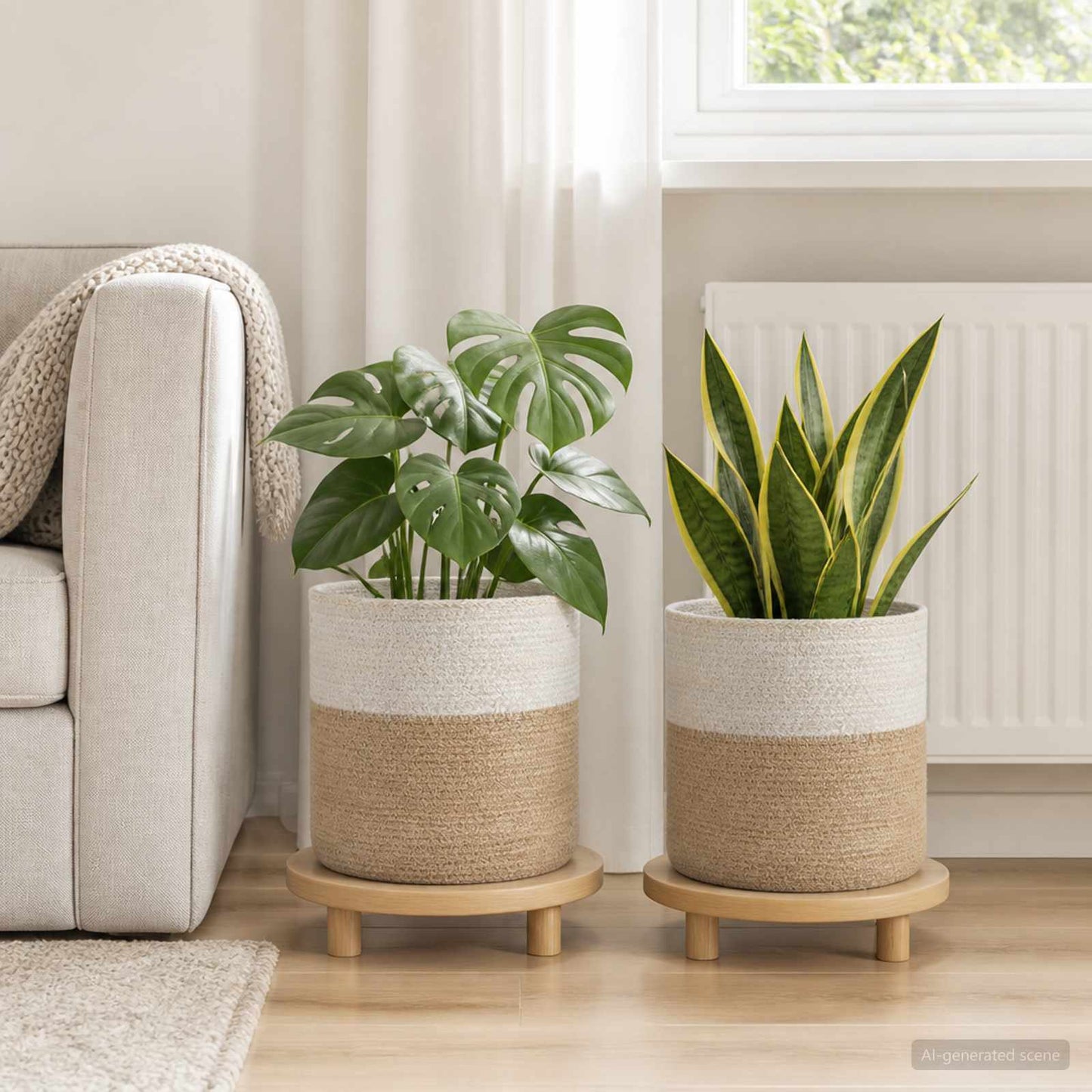 Növényi Cserép Készlet 2 db Természetes és Fehér Ø 28 x 28 cm