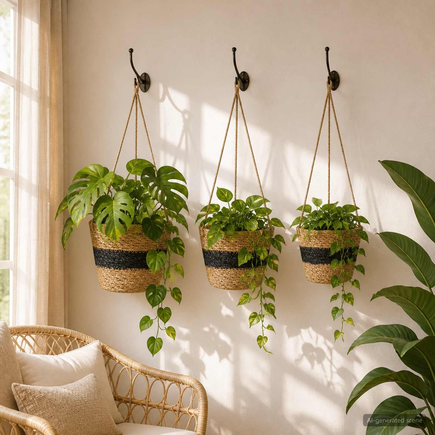 3 db Természetes és Fekete Ø26 x 19 cm 100% Tengeri fű