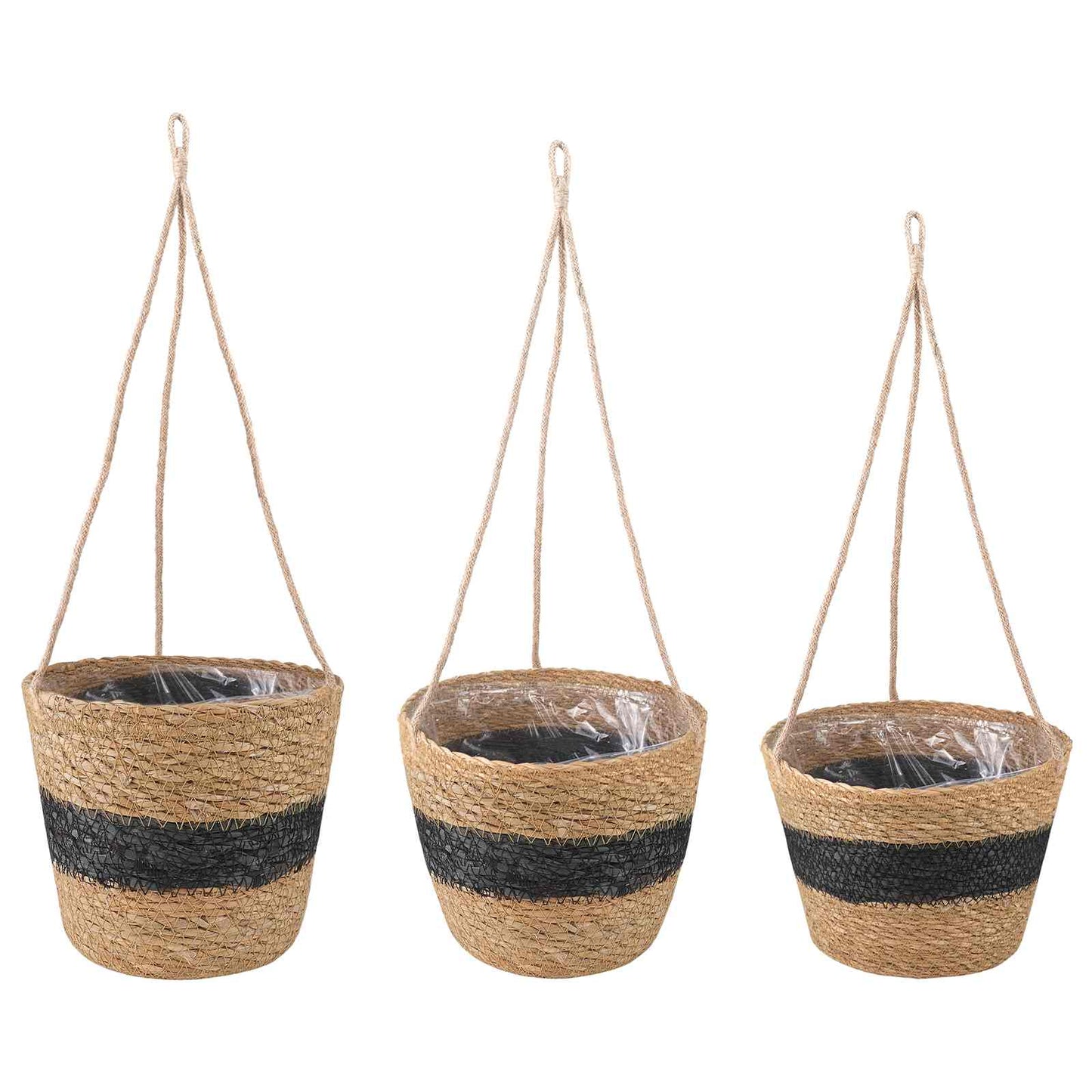 3 db Természetes és Fekete Ø26 x 19 cm 100% Tengeri fű