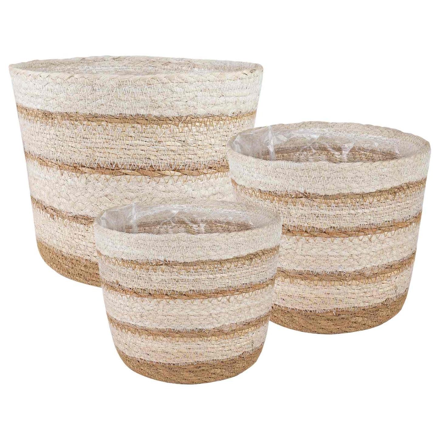 3 db Természetes, Fehér és Bézs Ø26 x 19 cm 100% Tengeri fű