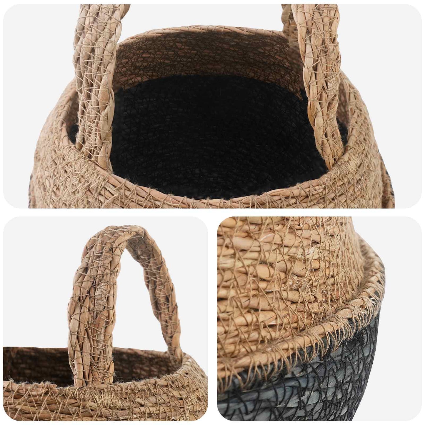 Kézi növényedény 2 db Fekete Ø 22 x 20 cm 100% Tengeri fű