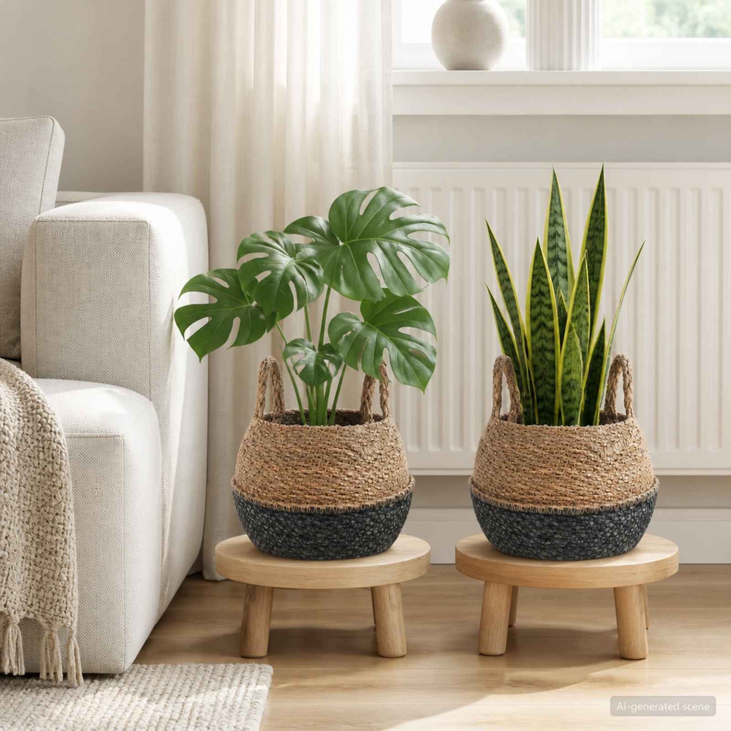 Kézi növényedény 2 db Fekete Ø 22 x 20 cm 100% Tengeri fű