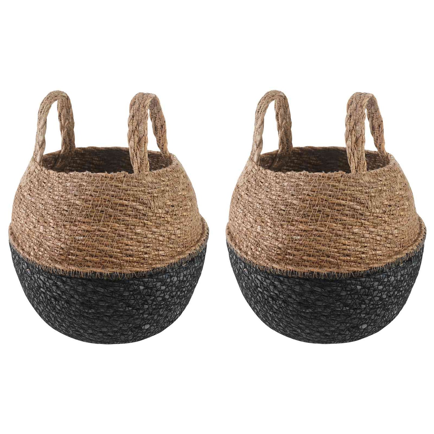 Kézi növényedény 2 db Fekete Ø 22 x 20 cm 100% Tengeri fű