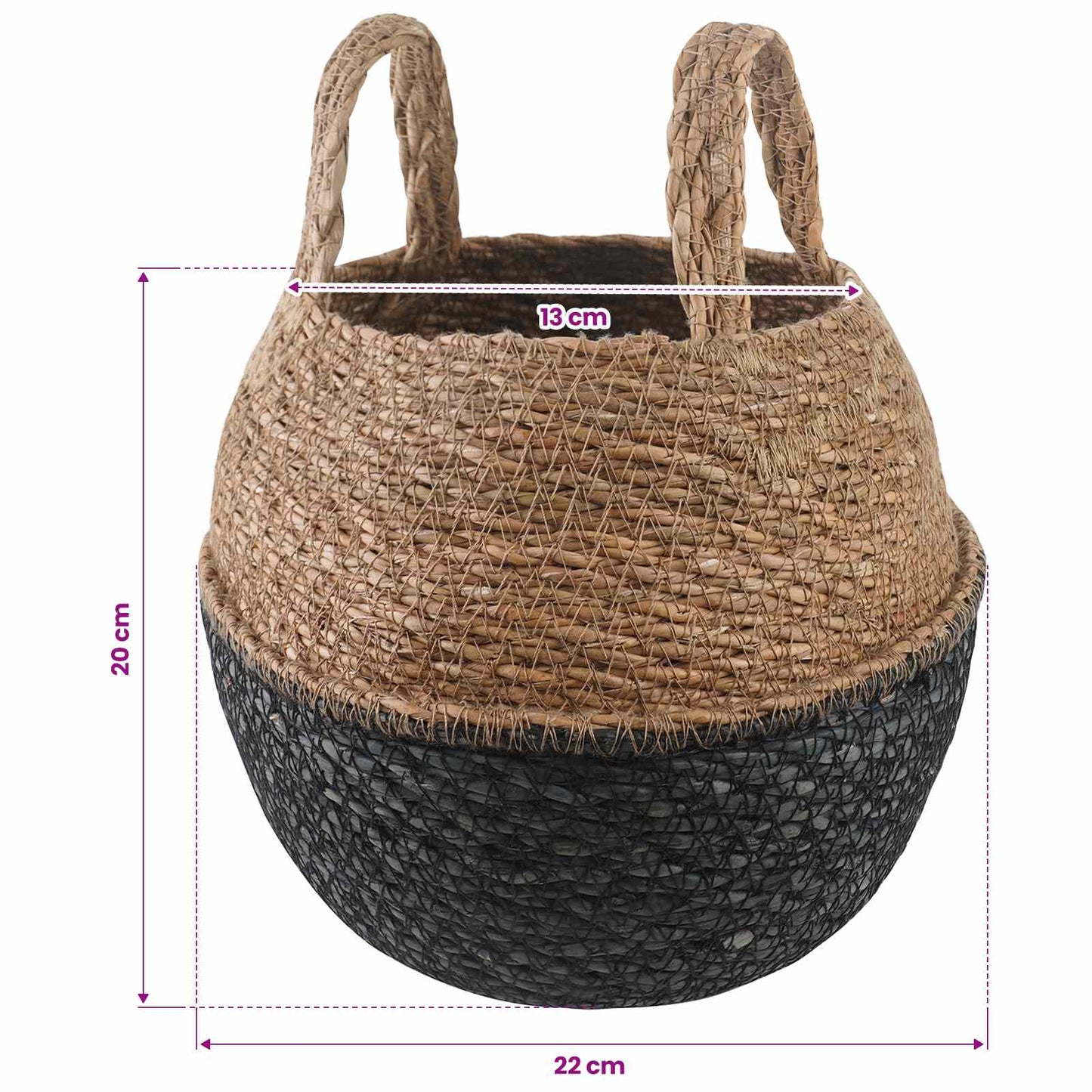 Kézi növényedény 2 db Fekete Ø 22 x 20 cm 100% Tengeri fű