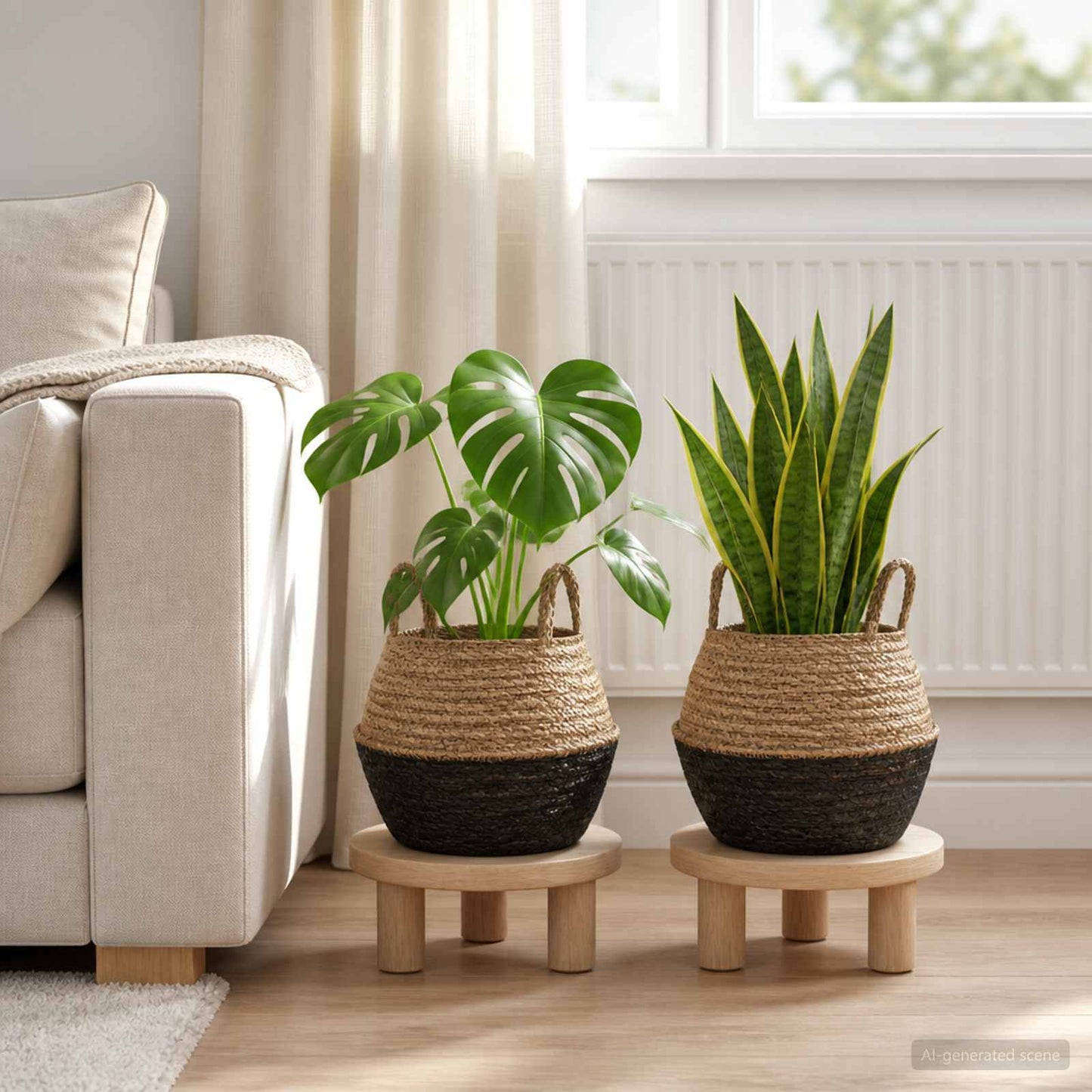 Kézi növényedény 2 db Fekete Ø 32 x 32 cm 100% Tengeri fű