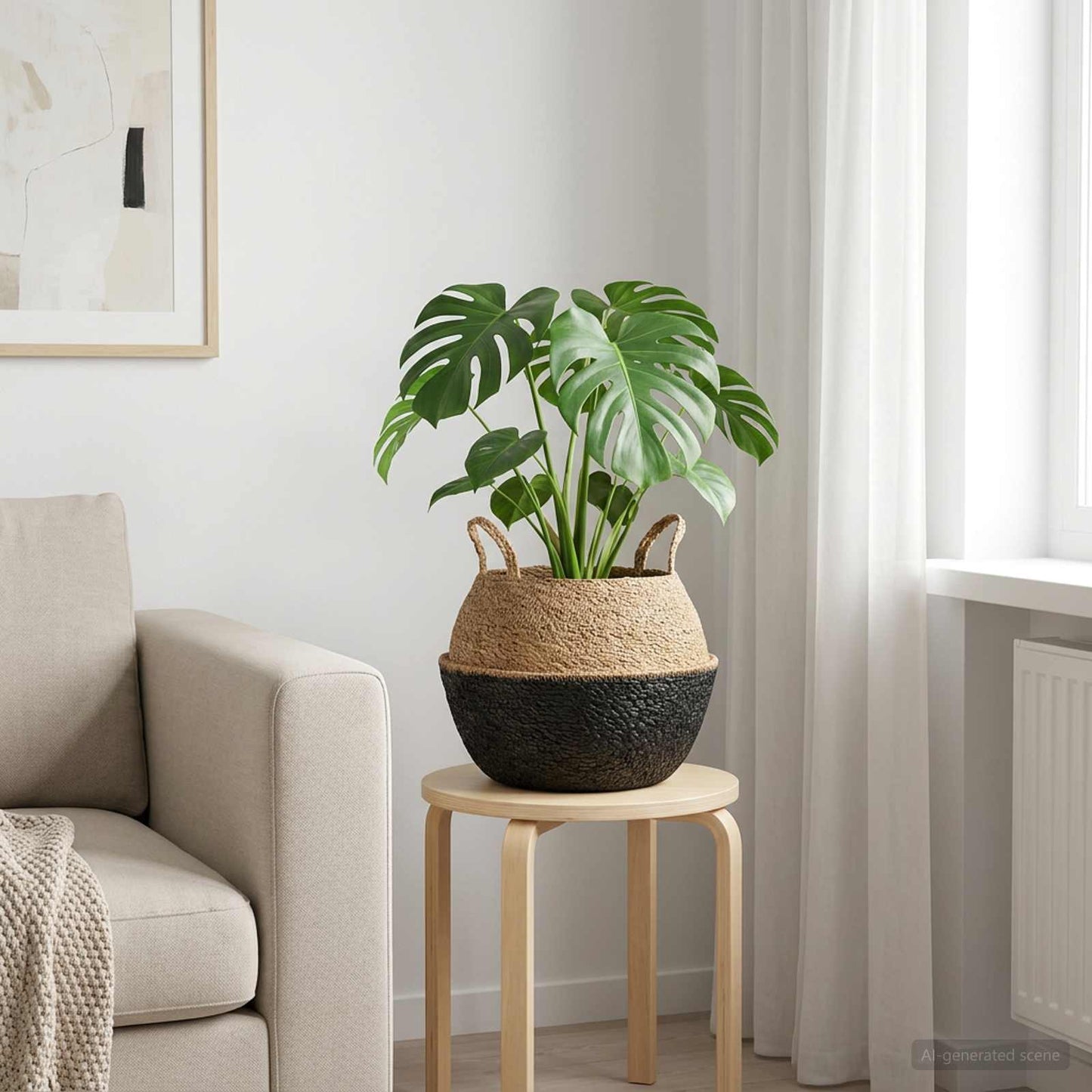 Kézi növényedény Fekete Ø 45 x 36 cm 100% Tengeri fű