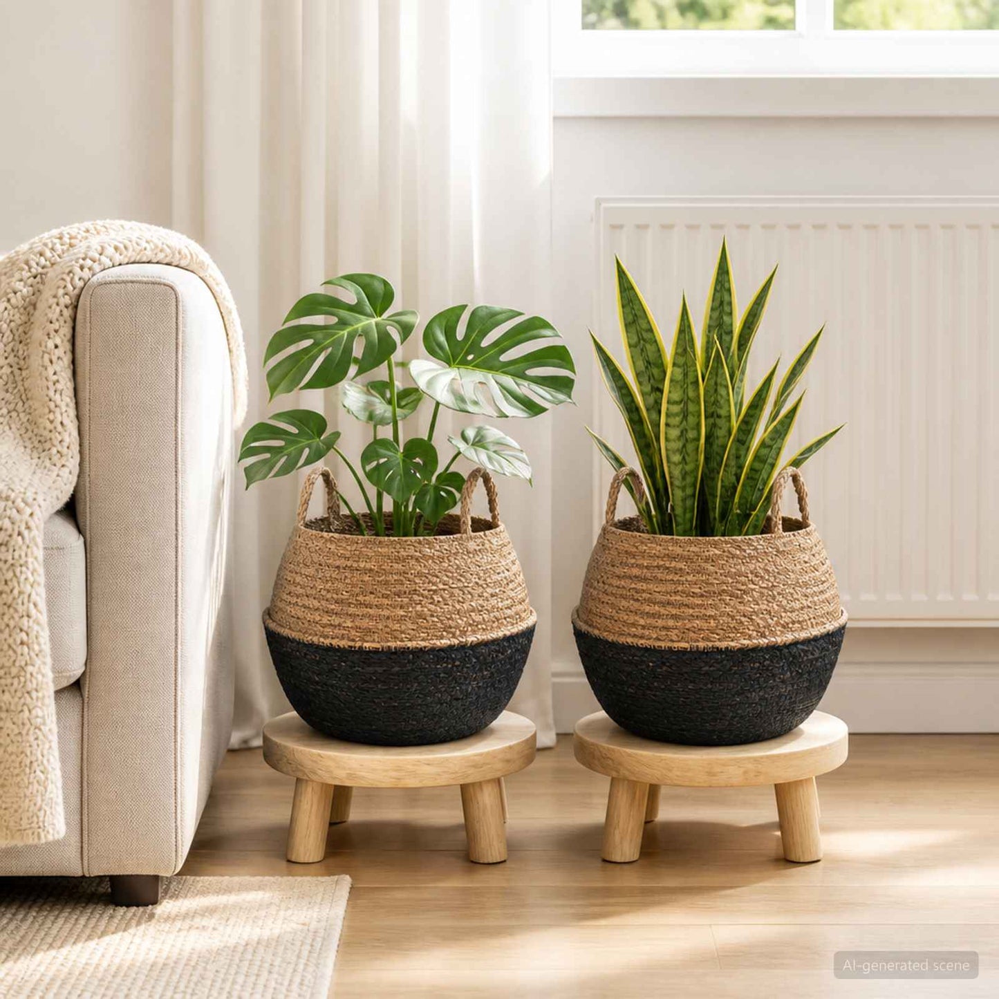 Kézi növényedény 2 db Fekete Ø 45 x 36 cm 100% Tengeri fű