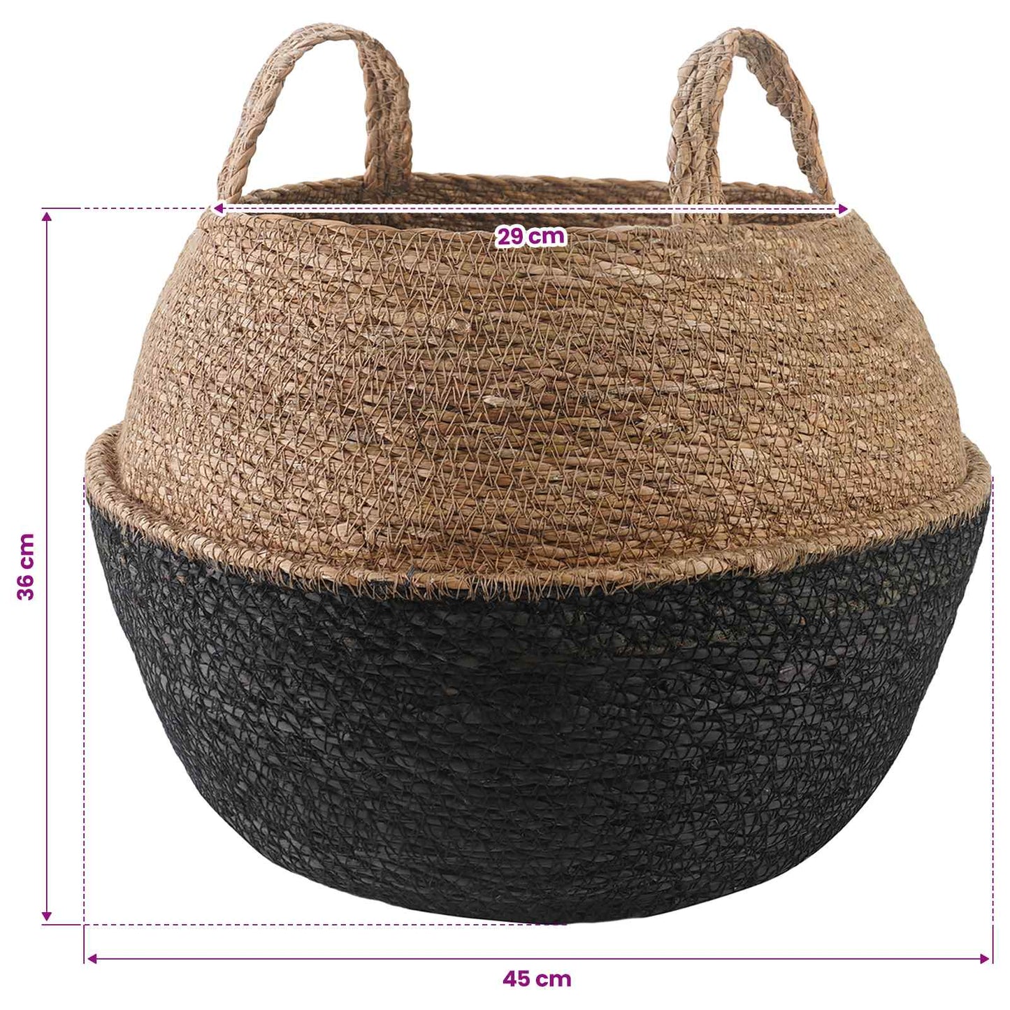 Kézi növényedény 2 db Fekete Ø 45 x 36 cm 100% Tengeri fű