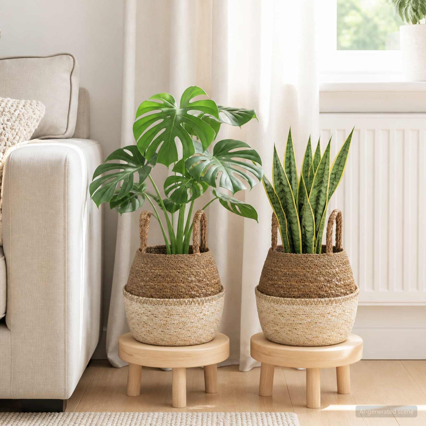 Kézi növényedény 2 db Fehér Ø 22 x 20 cm 100% Tengeri fű