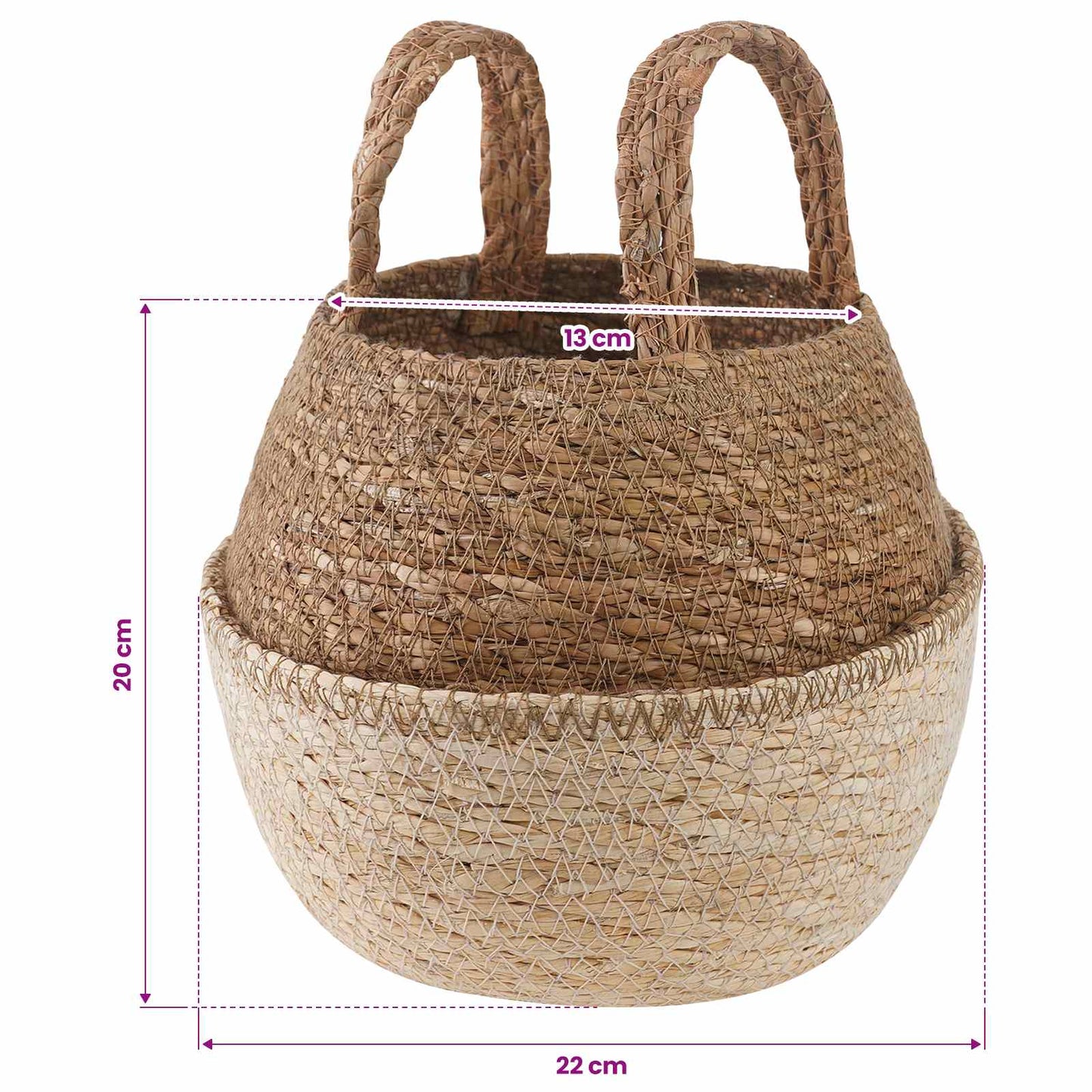Kézi növényedény 2 db Fehér Ø 22 x 20 cm 100% Tengeri fű
