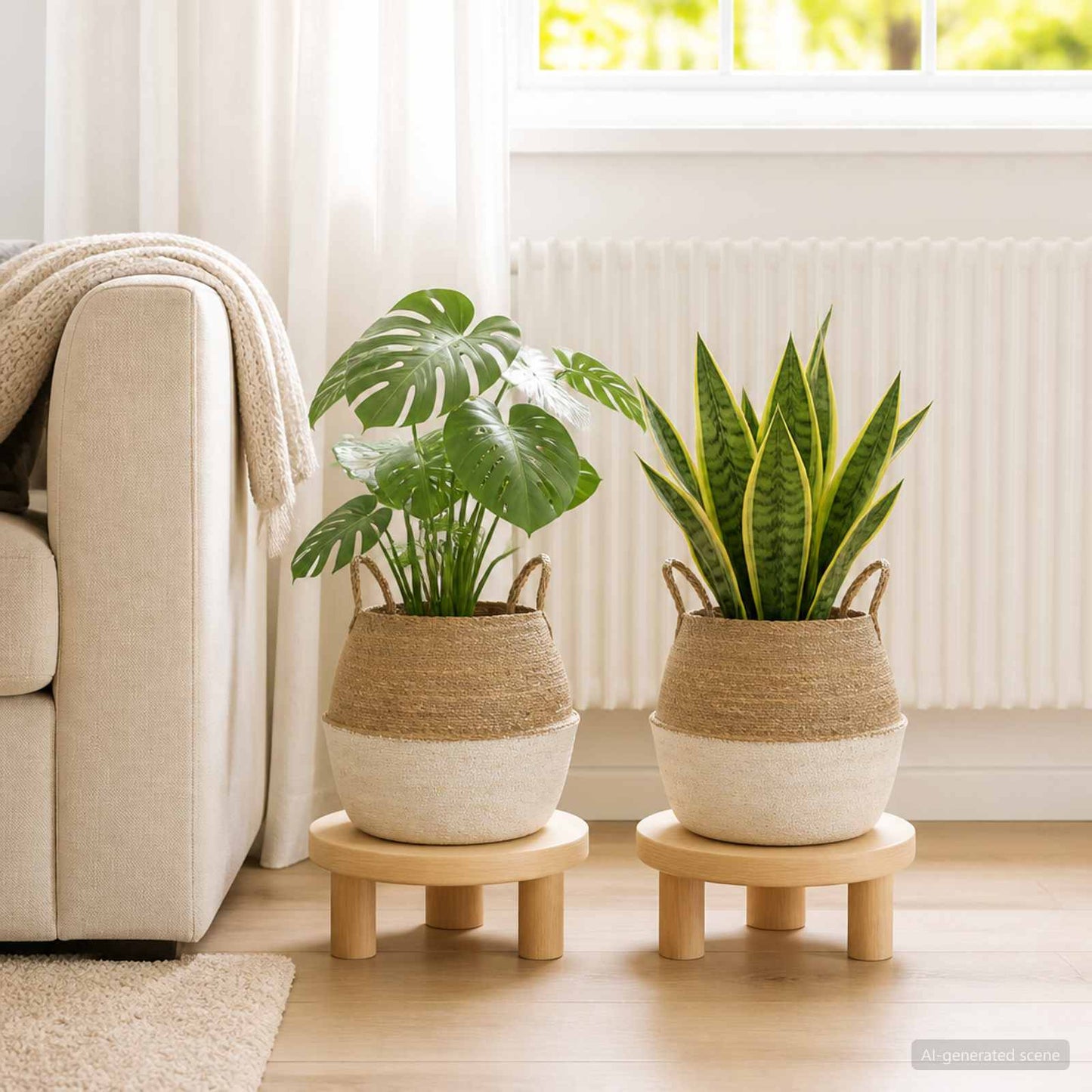 Kézi növényedény 2 db Fehér Ø 32 x 32 cm 100% Tengeri fű