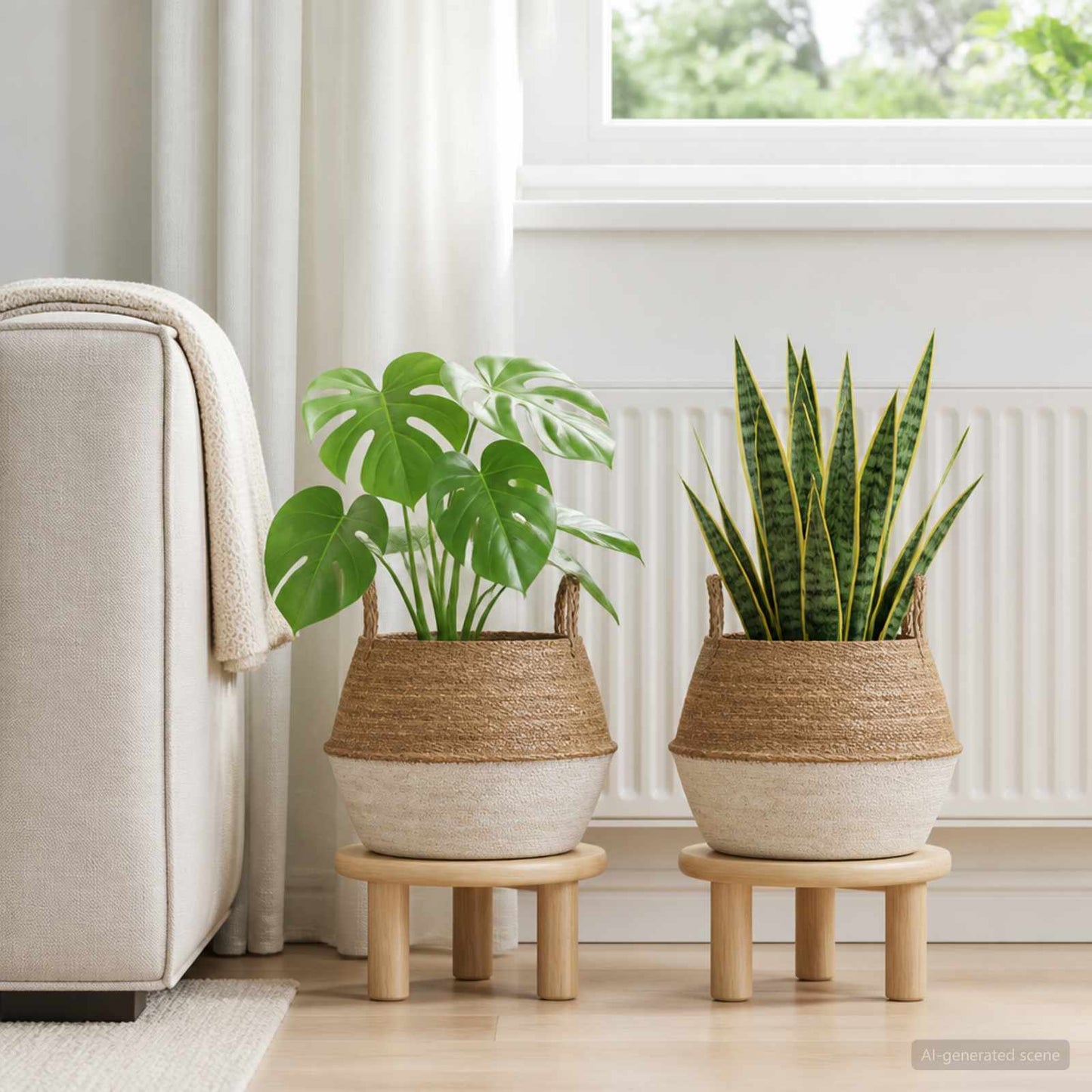Kézi növényedény 2 db Fehér Ø 45 x 36 cm 100% Tengeri fű