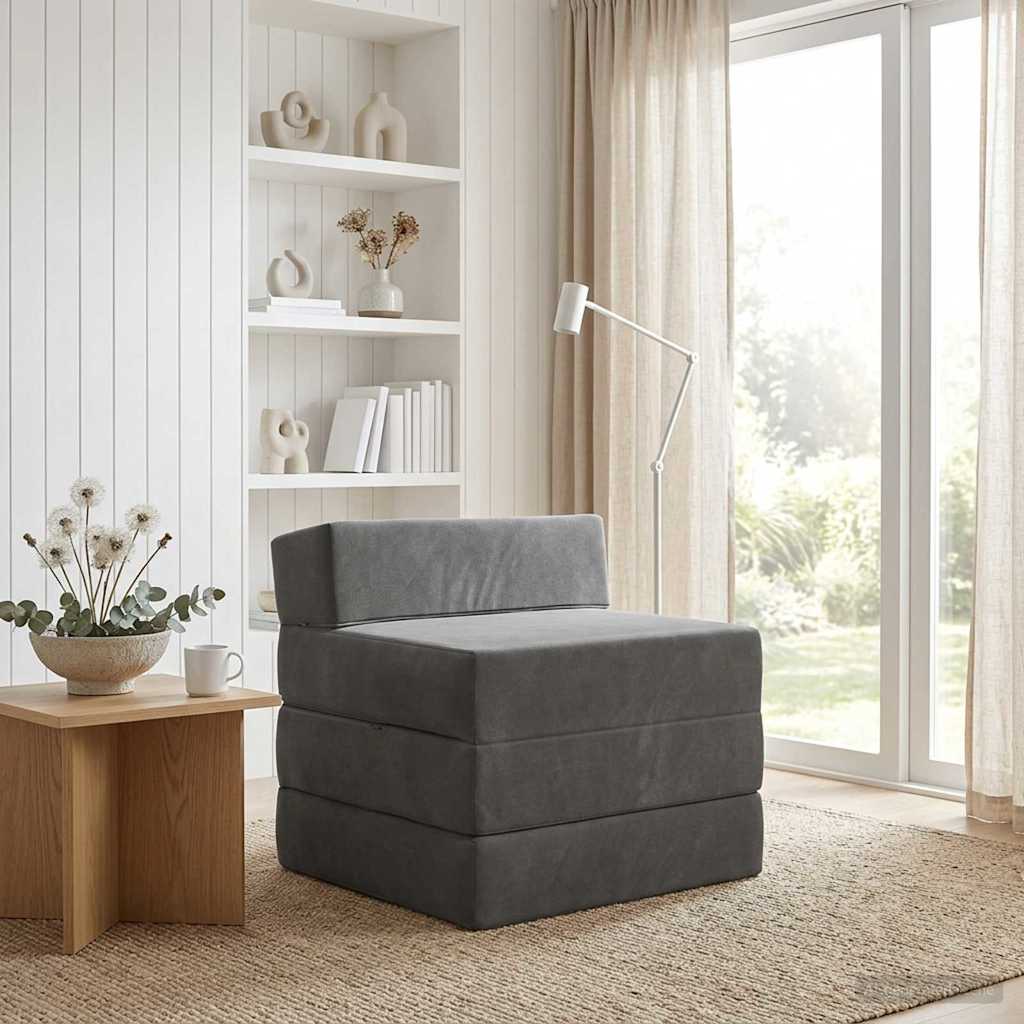 Összecsukható kanapéágy Sötétszürke 200 x 70 x 15 cm Bársony