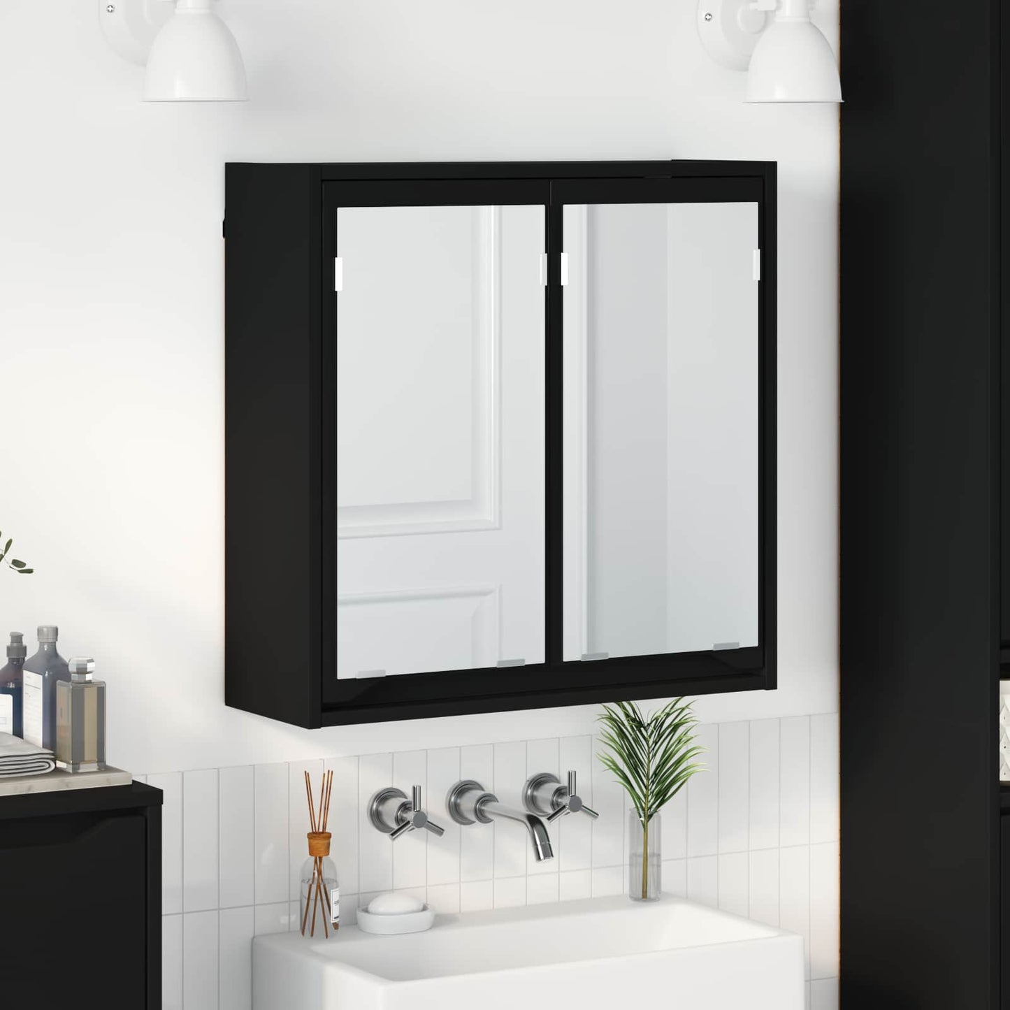 Fürdőszobai tükörszekrény Fekete 60 x 20 x 60 cm Szerelt Fa
