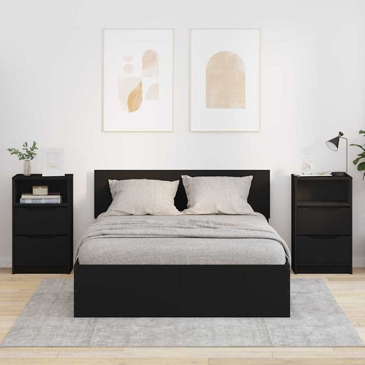 Éjjeliszekrények fiókkal 2 pcs Fekete 40 x 30 x 467 cm Faanyag
