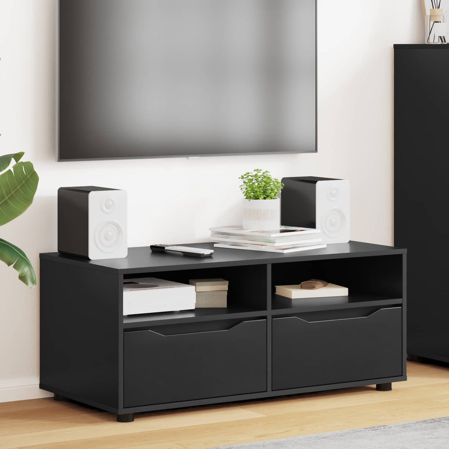 TV szekrény 100 x 48 x 43 cm Fekete Szerelt Fa