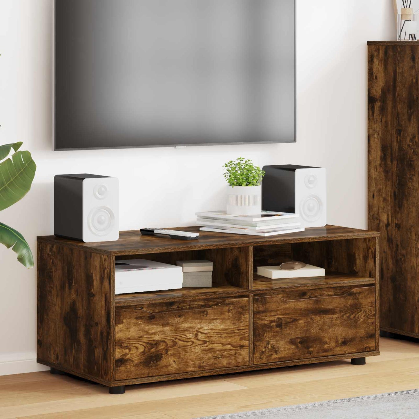 TV szekrény 100 x 48 x 43 cm Füstölt tölgy Szerelt Fa