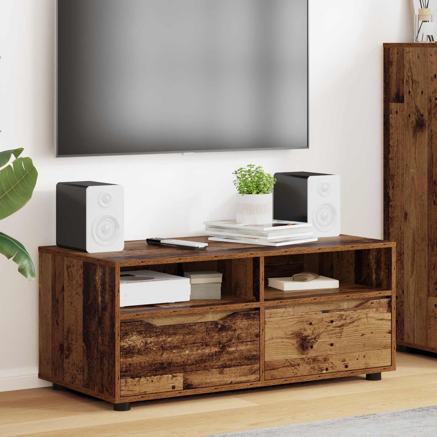 TV szekrény fiókkal Öreg fa 100 x 48 x 43 cm Faanyag