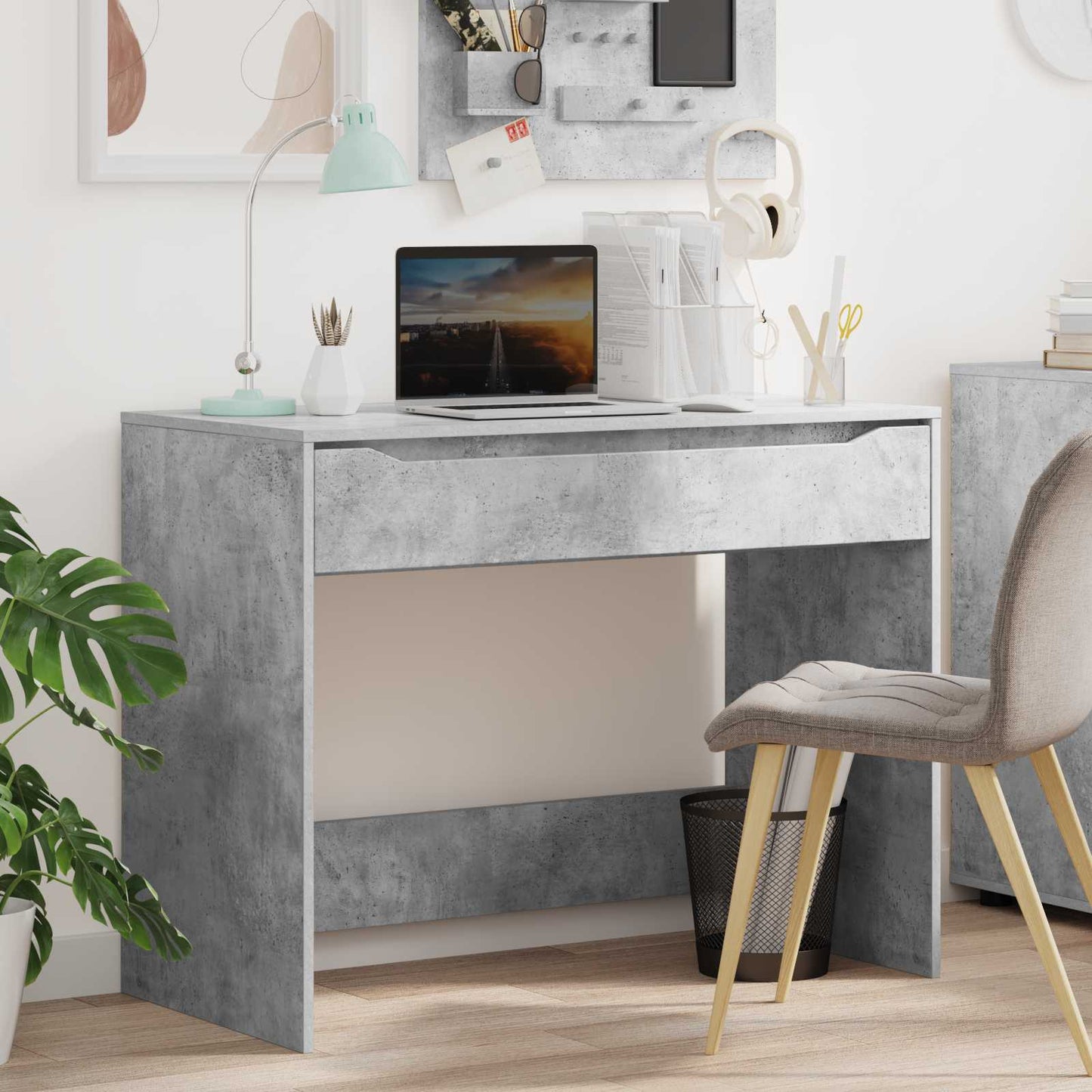 Asztal fiókkal Beton Szürke 100 x 50 x 78 cm Mérnöki fa