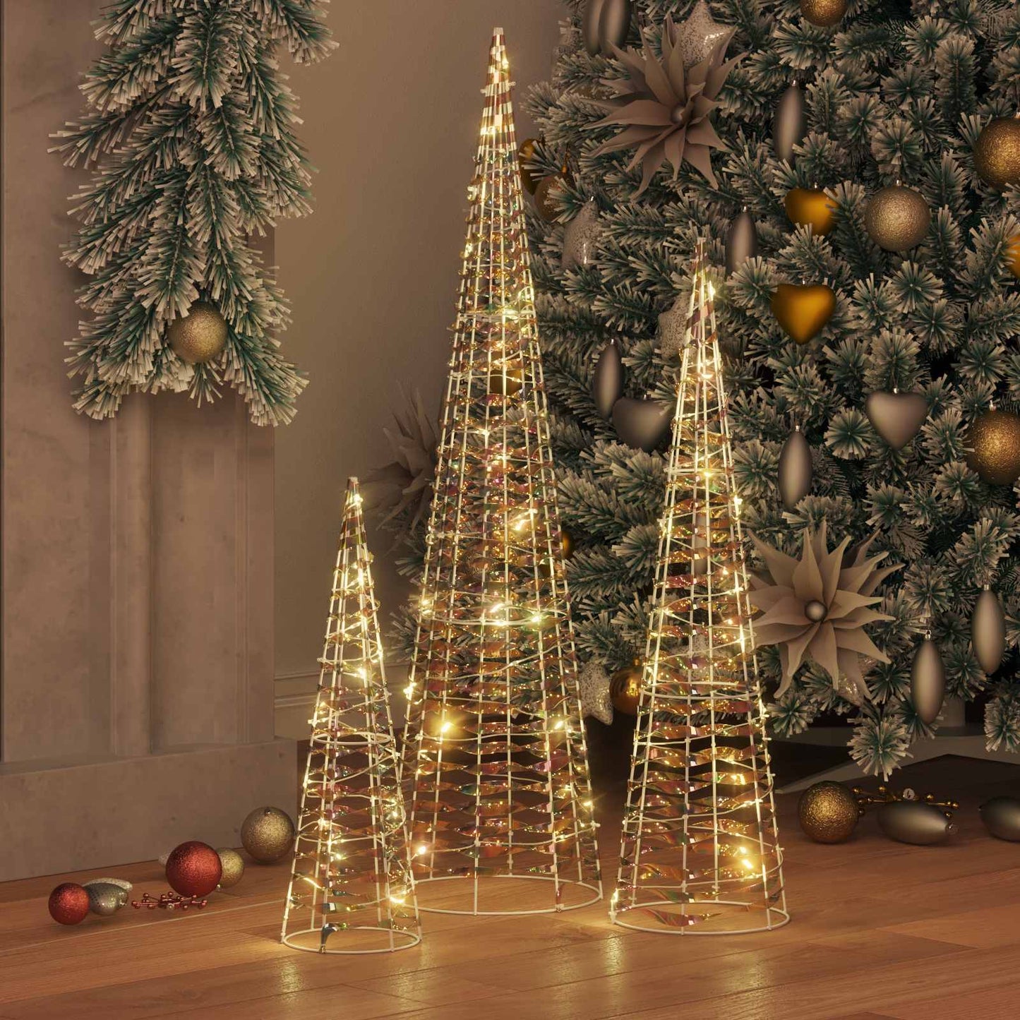 Karácsonyfa 90 LED-del 3 pcs Meleg fehér 20 x 20 x 80 cm PET