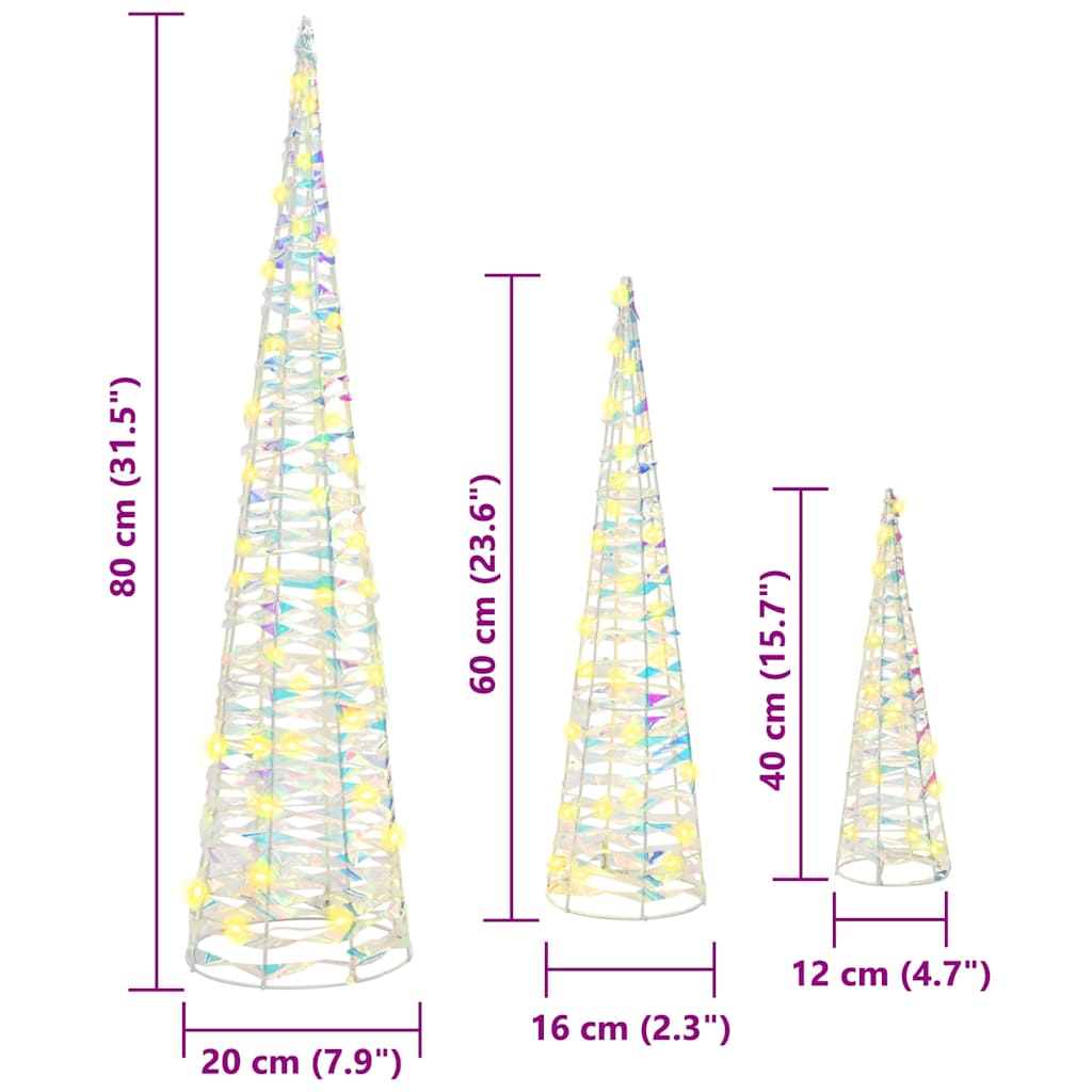 Karácsonyfa 90 LED-del 3 pcs Meleg fehér 20 x 20 x 80 cm PET