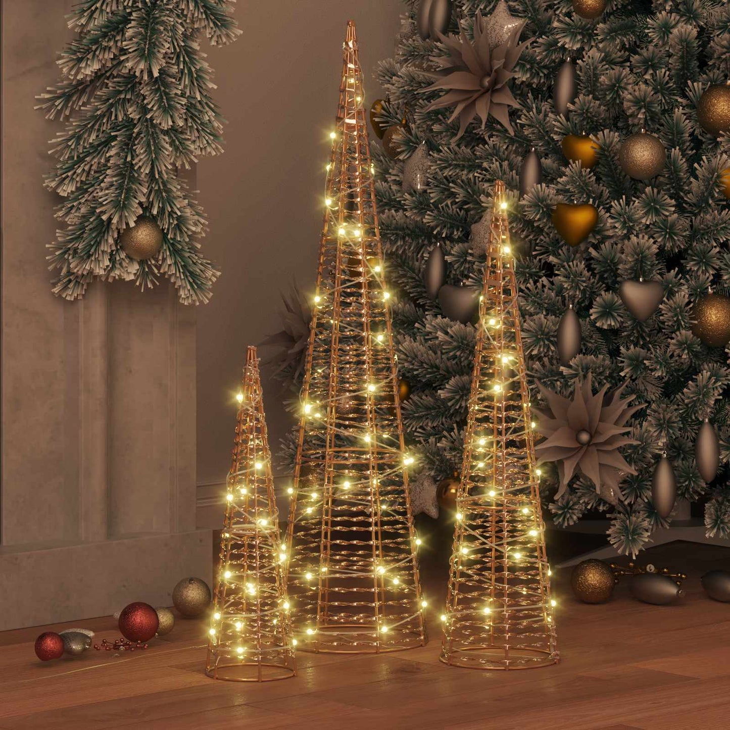 Karácsonyfa 90 LED-del 3 pcs Meleg fehér 20 x 20 x 80 cm PET