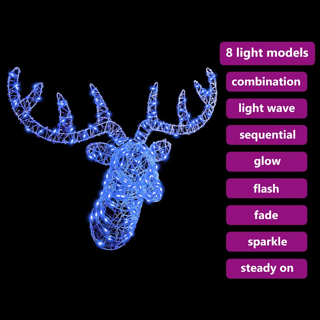 Rénszarvas fej 140 LED-del Kék 68 x 36,5 x 62,5 cm Akril